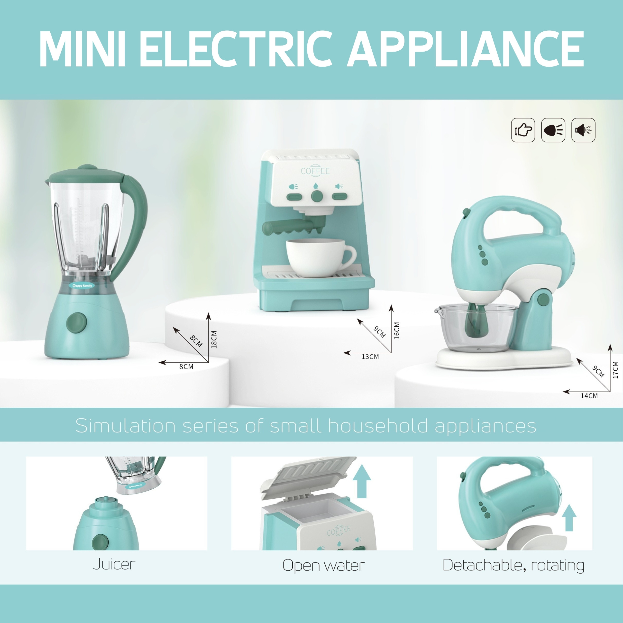 WOOPIE 3-in-1 Household Appliances Set: Coffee Maker, Mixer, Blender, Sound and Light Effects - Slika 8