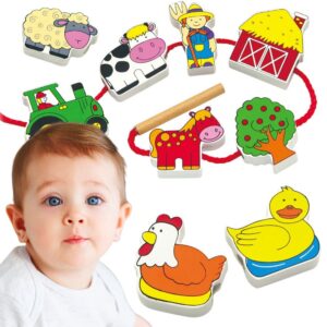 VIGA drveni Intertwining kocke Montessori Threading Farm