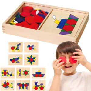 VIGA Wooden Geometric Mosaic Dienes Blocks Montessori Logical Puzzle 148 pieces