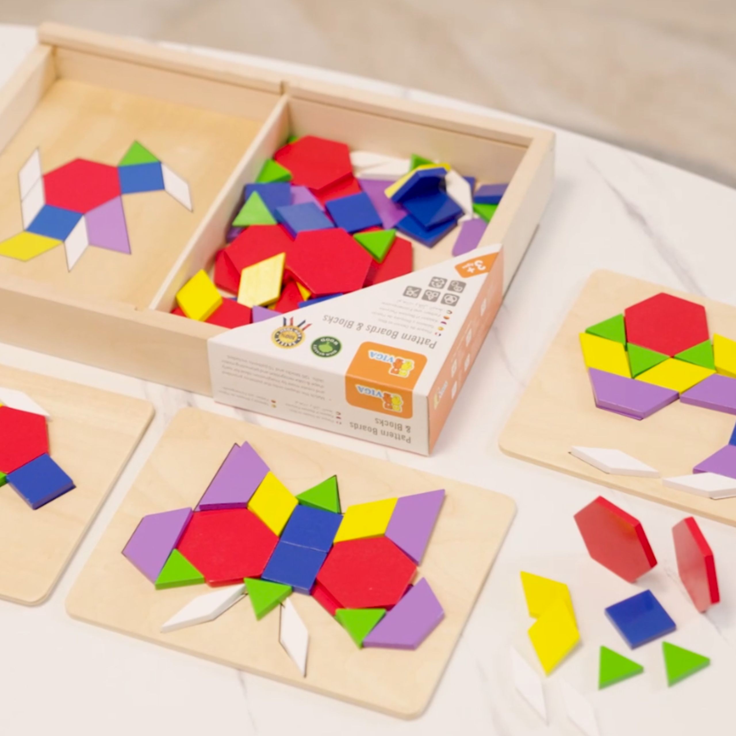 VIGA Wooden Geometric Mosaic Dienes Blocks Montessori Logical Puzzle 148 pieces - Slika 2