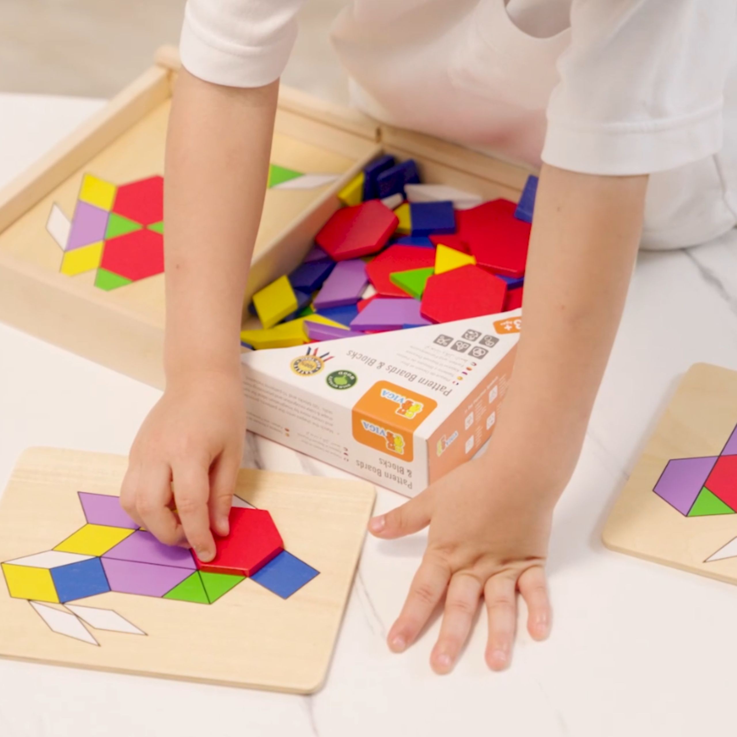 VIGA Wooden Geometric Mosaic Dienes Blocks Montessori Logical Puzzle 148 pieces - Slika 5