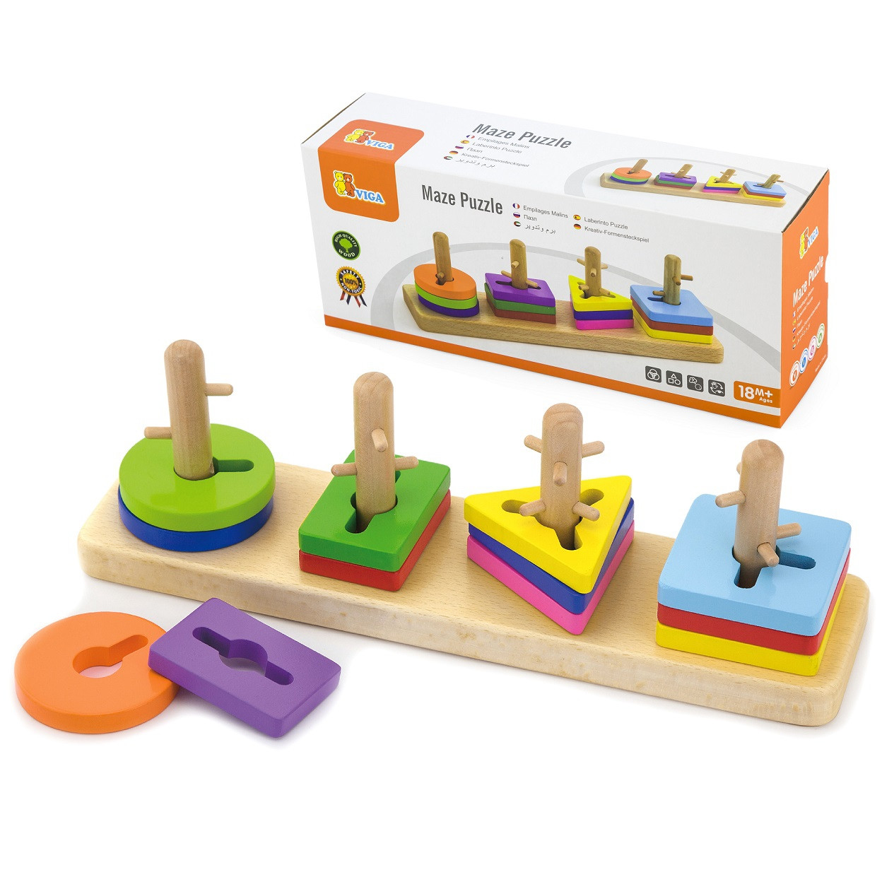 VIGA Drvene Montessori kocke za razvrstavanje oblika