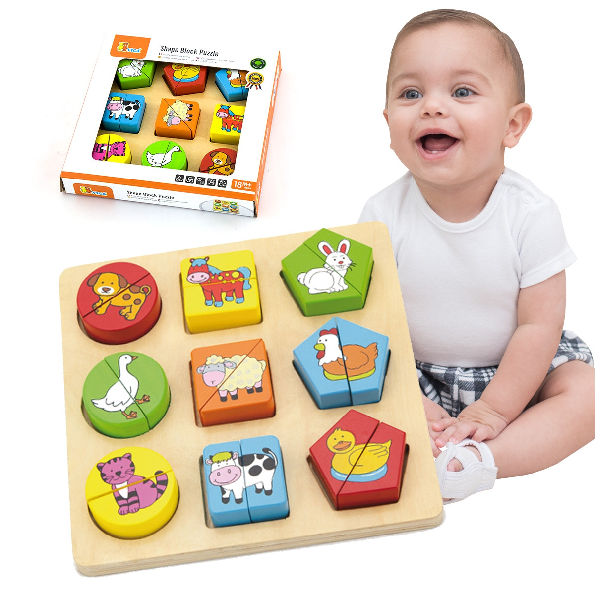VIGA edukativni drveni životinja Puzzles