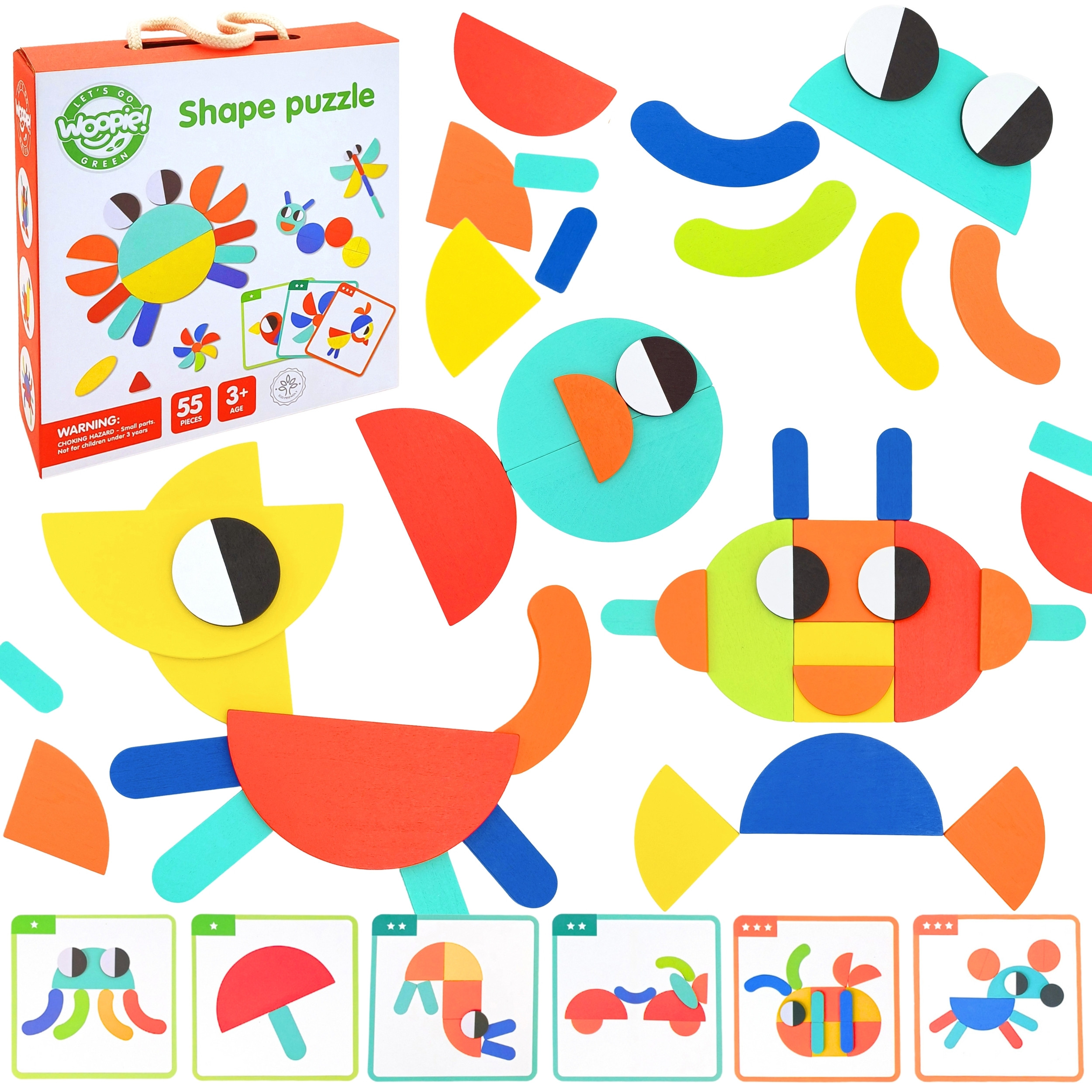 WOOPIE GREEN drveni Montessori puzzle 40 Patterns to Recreate 55 dijelova FSC Certified