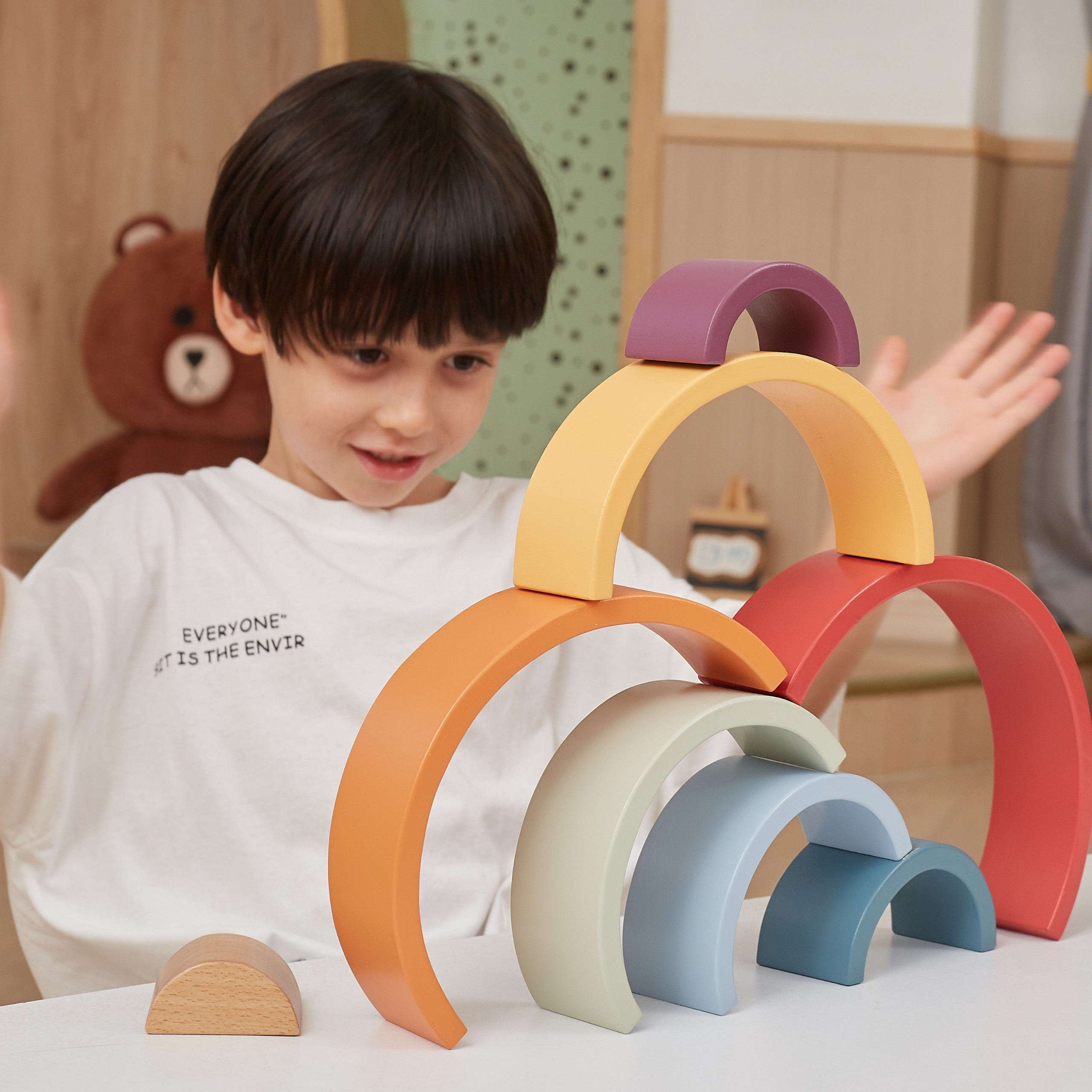 VIGA PolarB drveni Rainbow puzzle kreativni Montessori kocke - Slika 2