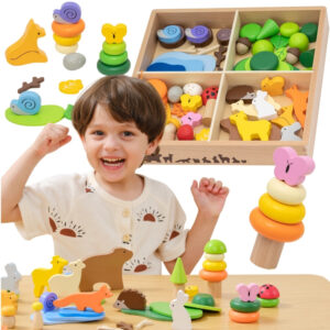 VIGA Wooden Blocks Colorful Forest Tales Box 58 pcs.
