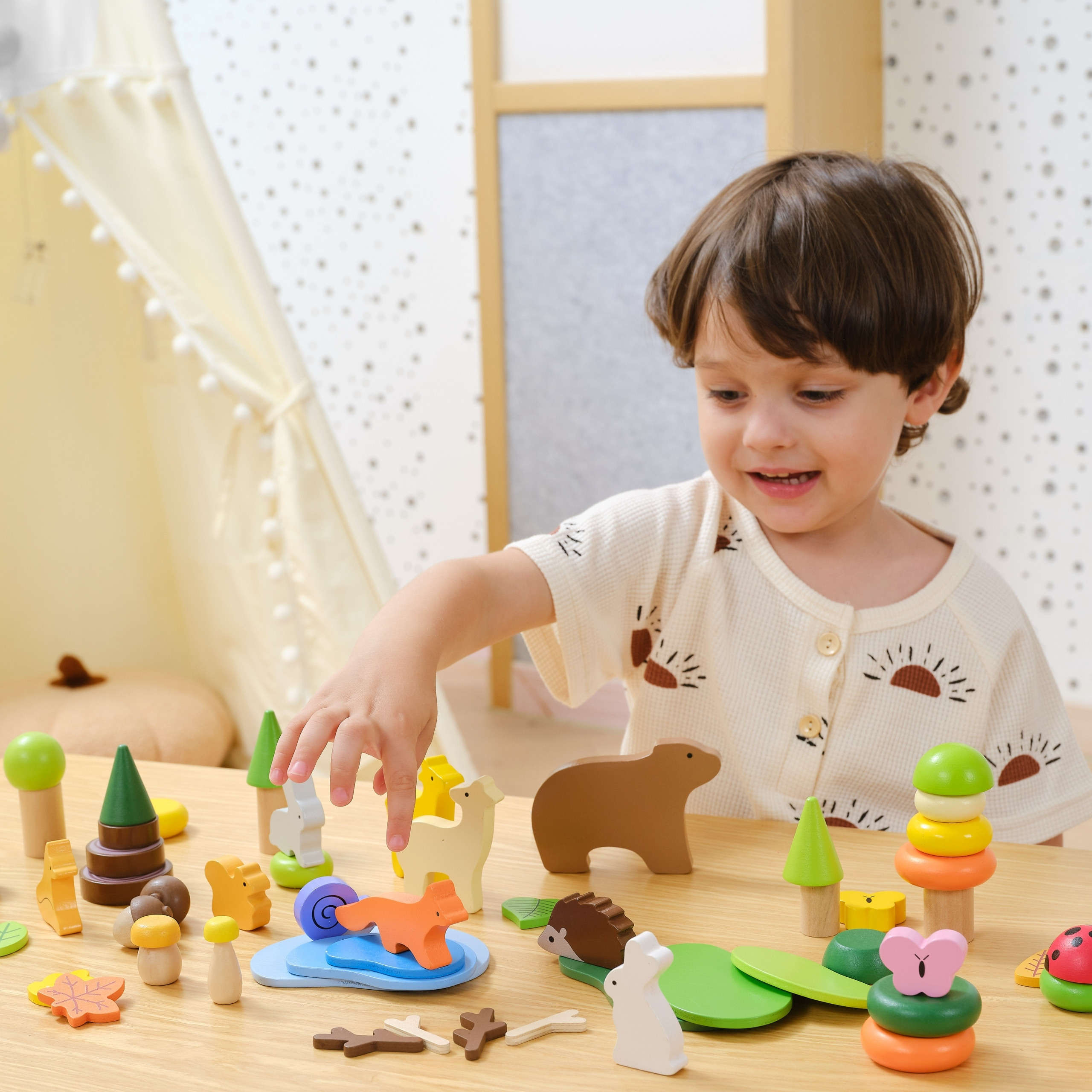 VIGA Wooden Blocks Colorful Forest Tales Box 58 pcs. - Slika 2