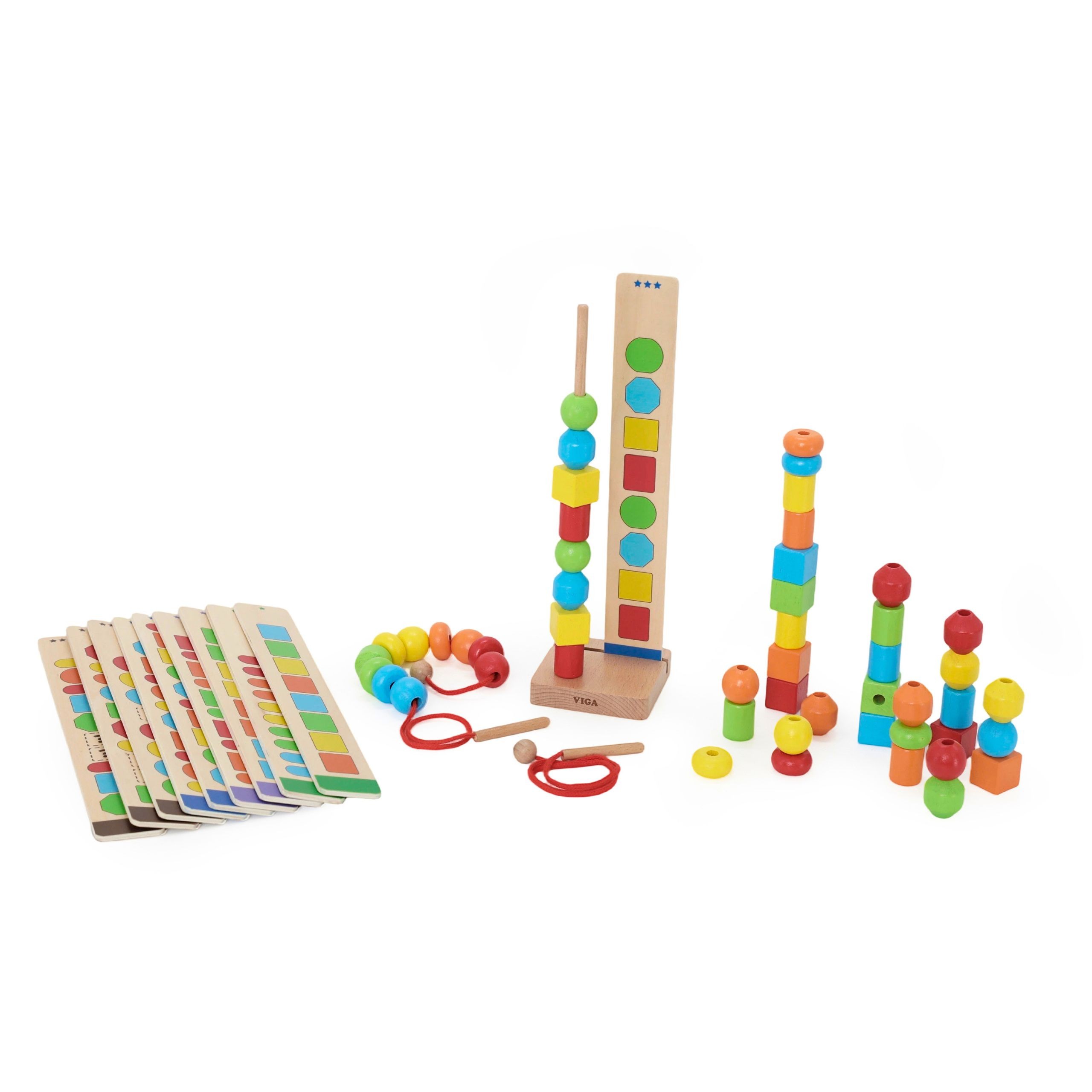 VIGA Wooden Beads for Stringing Sequencing Patterns 64 pcs 3+ - Slika 6