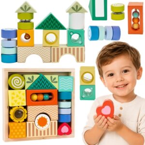 CLASSIC WORLD drveni senzorni kocke 7 Functions Multifunctional puzzle Shapes Sound MONTESSORI 14 dijelova