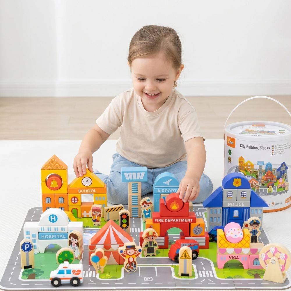 VIGA Wooden Set Building a City Blocks Board Figures - Slika 2