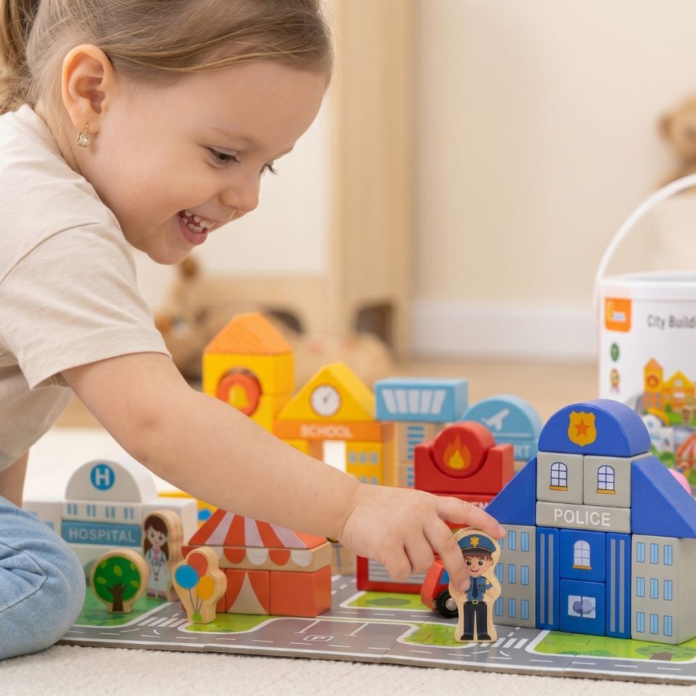 VIGA Wooden Set Building a City Blocks Board Figures - Slika 3