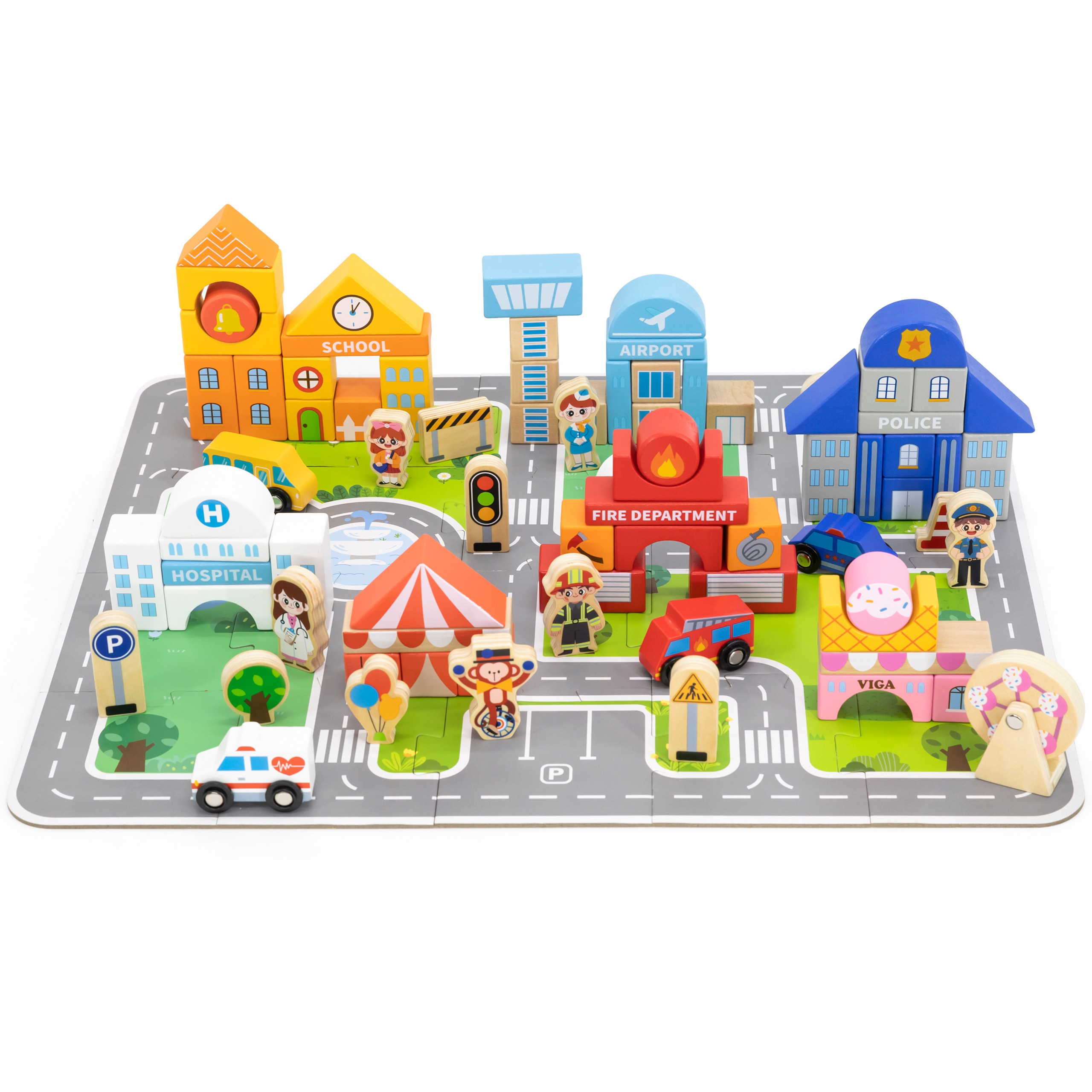 VIGA Wooden Set Building a City Blocks Board Figures - Slika 4