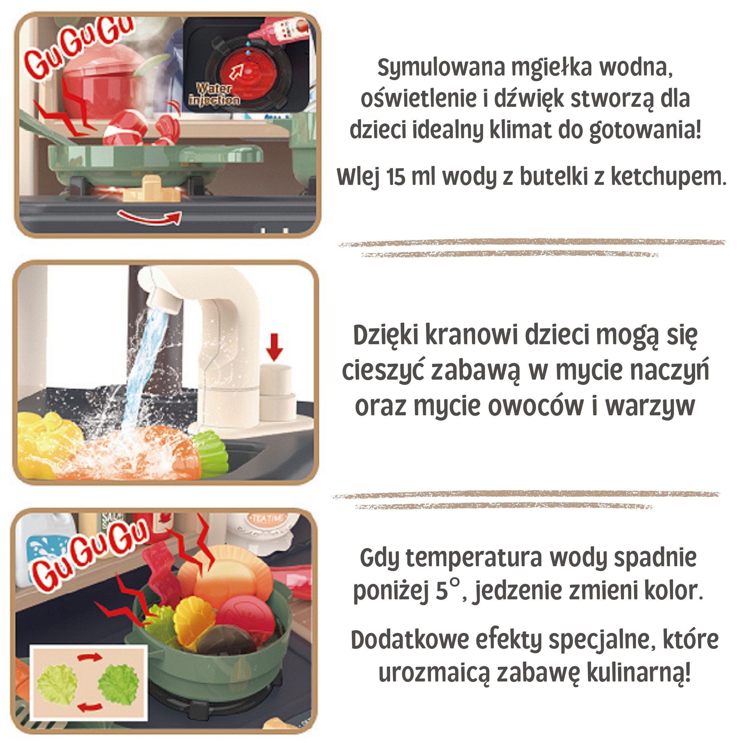 WOOPIE Interactive Kitchen with Steam Faucet with Water Circulation Effects 88 pcs. - Slika 3