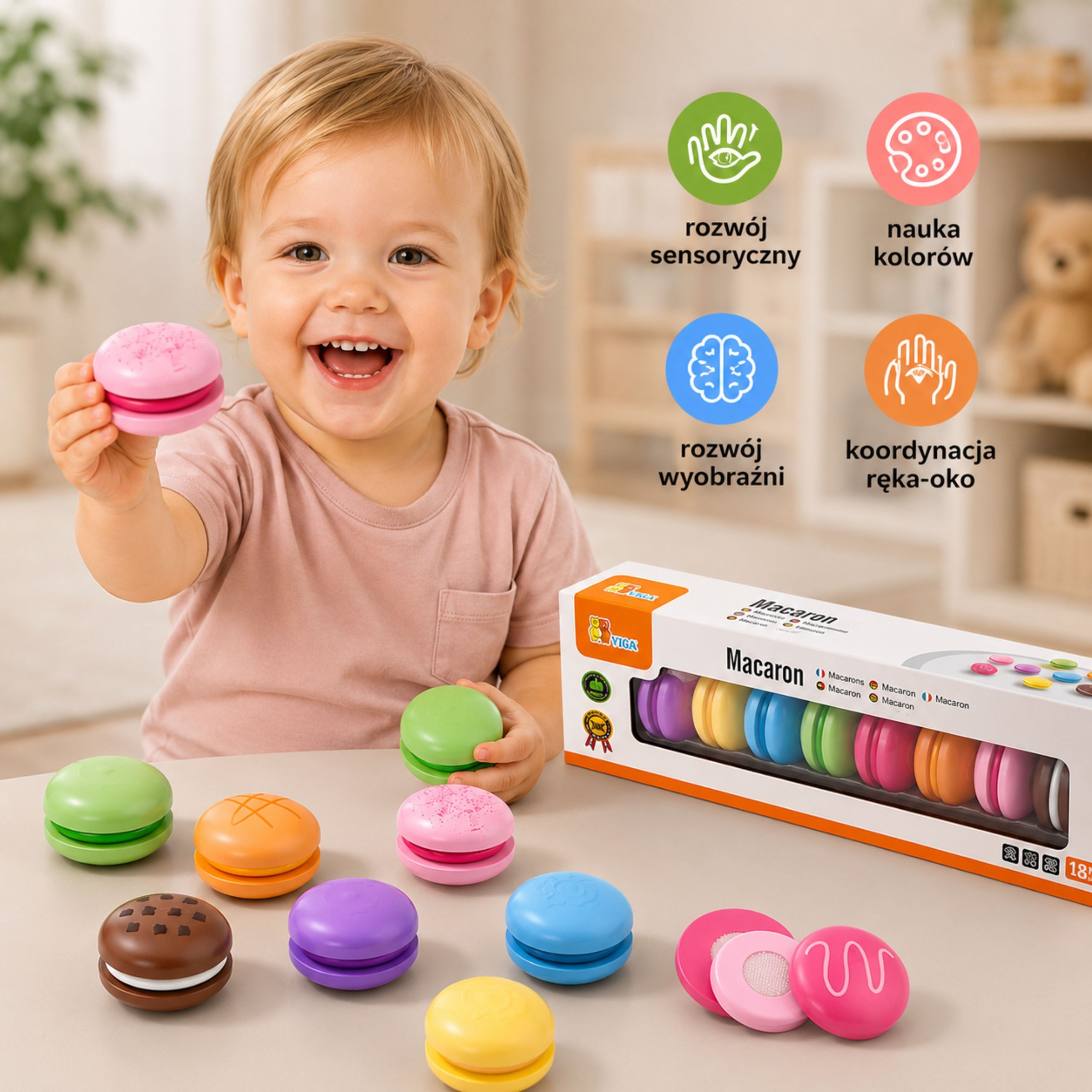 VIGA Wooden Cookies Colorful Cookies Macaroon Set 8 pcs - Slika 3