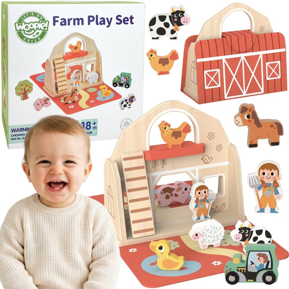WOOPIE GREEN Wooden Folding Farm in a Suitcase with Animals 11 pcs.