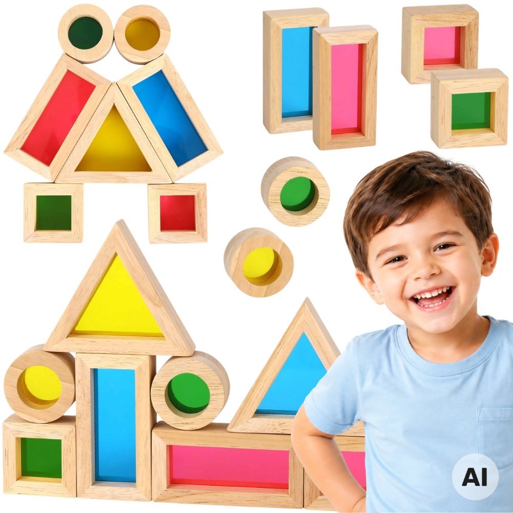 TOOKY TOY Wooden Colorful Mirror Blocks Set of 8 pieces FSC