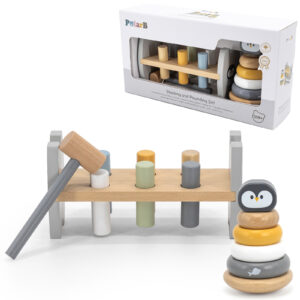 VIGA PolarB Set Wooden Pyramid + Penguin Hammer Punch Montessori