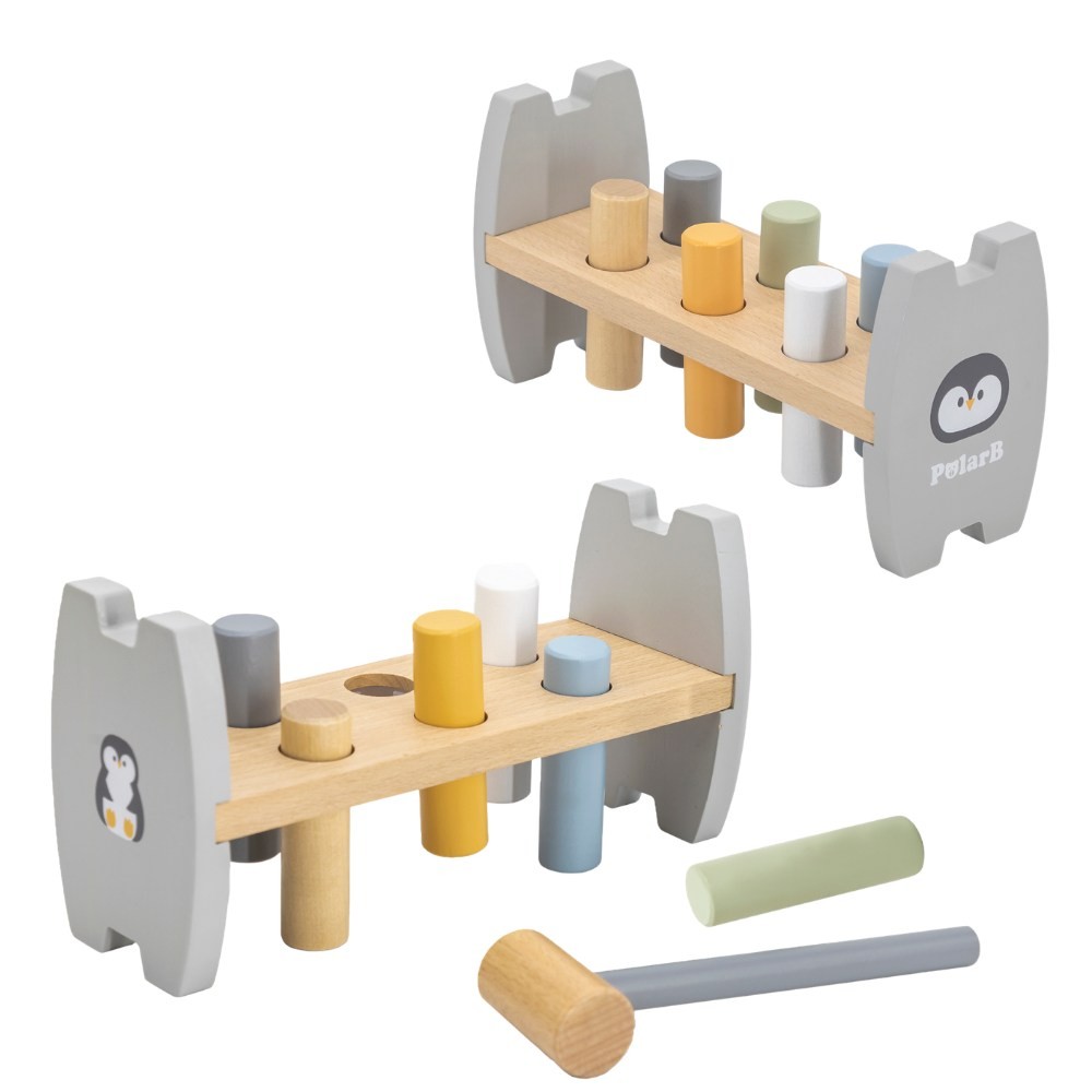 VIGA PolarB Set Wooden Pyramid + Penguin Hammer Punch Montessori - Slika 2