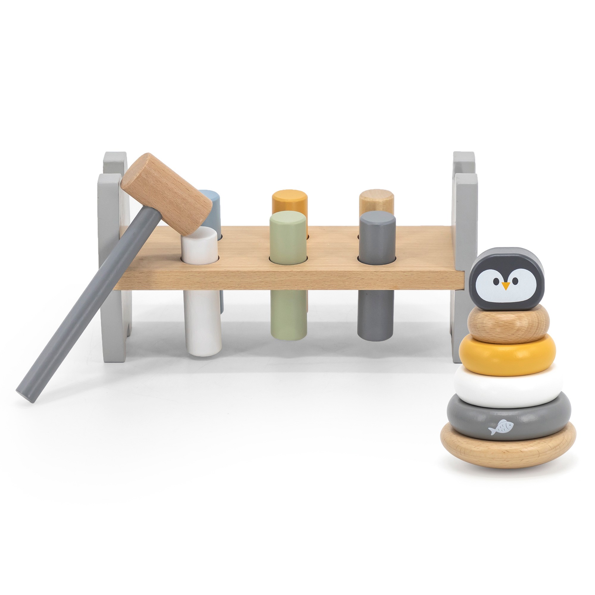 VIGA PolarB Set Wooden Pyramid + Penguin Hammer Punch Montessori - Slika 4