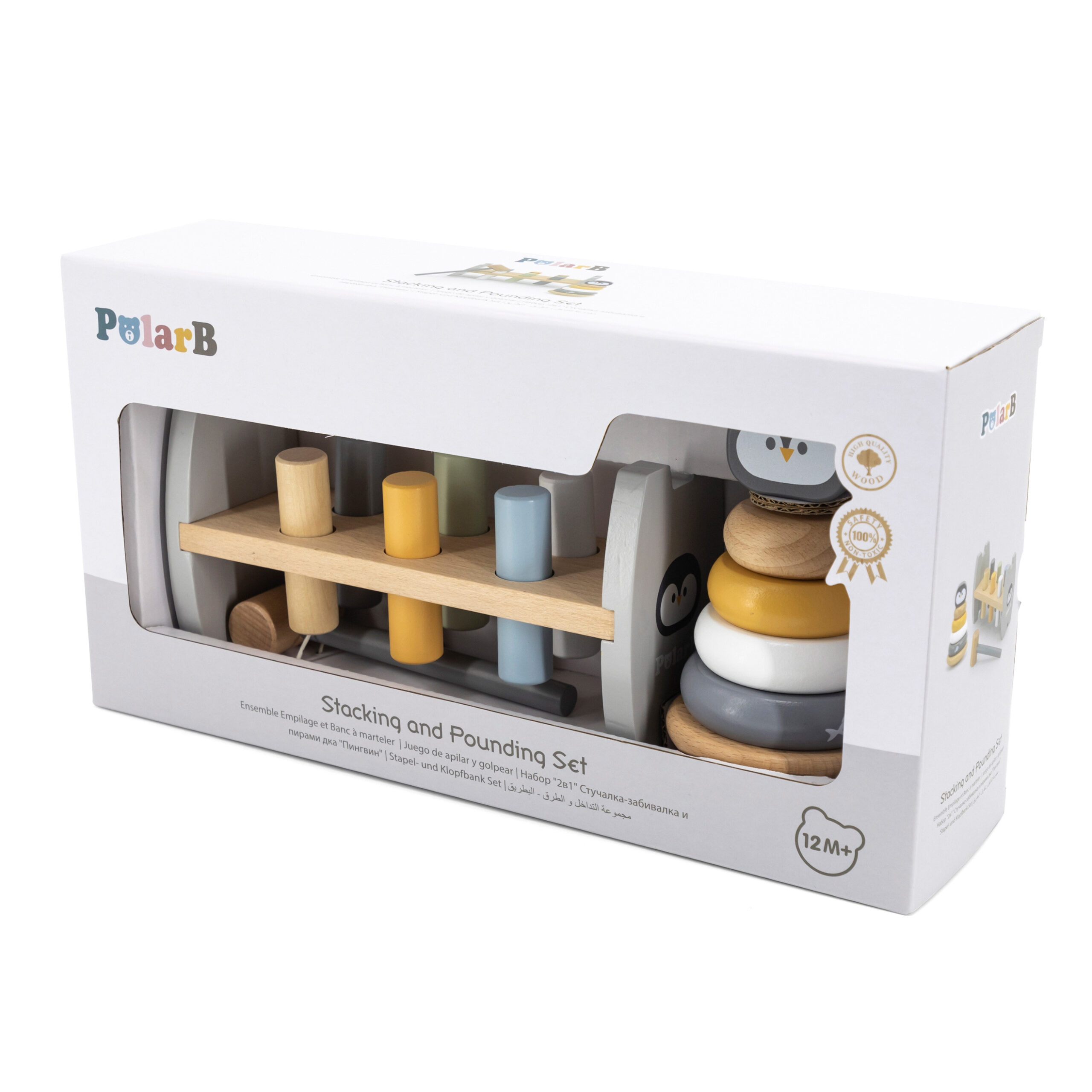 VIGA PolarB Set Wooden Pyramid + Penguin Hammer Punch Montessori - Slika 5