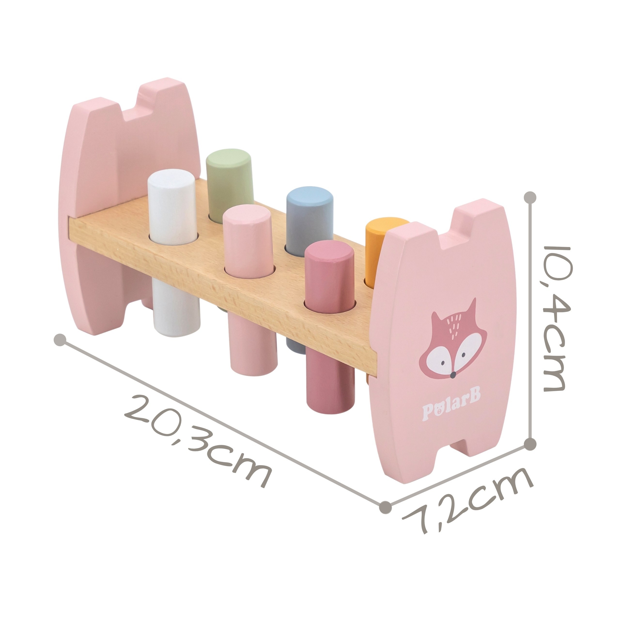 VIGA PolarB Wooden Pyramid + Punch with Hammer Set Montessori Fox - Slika 6