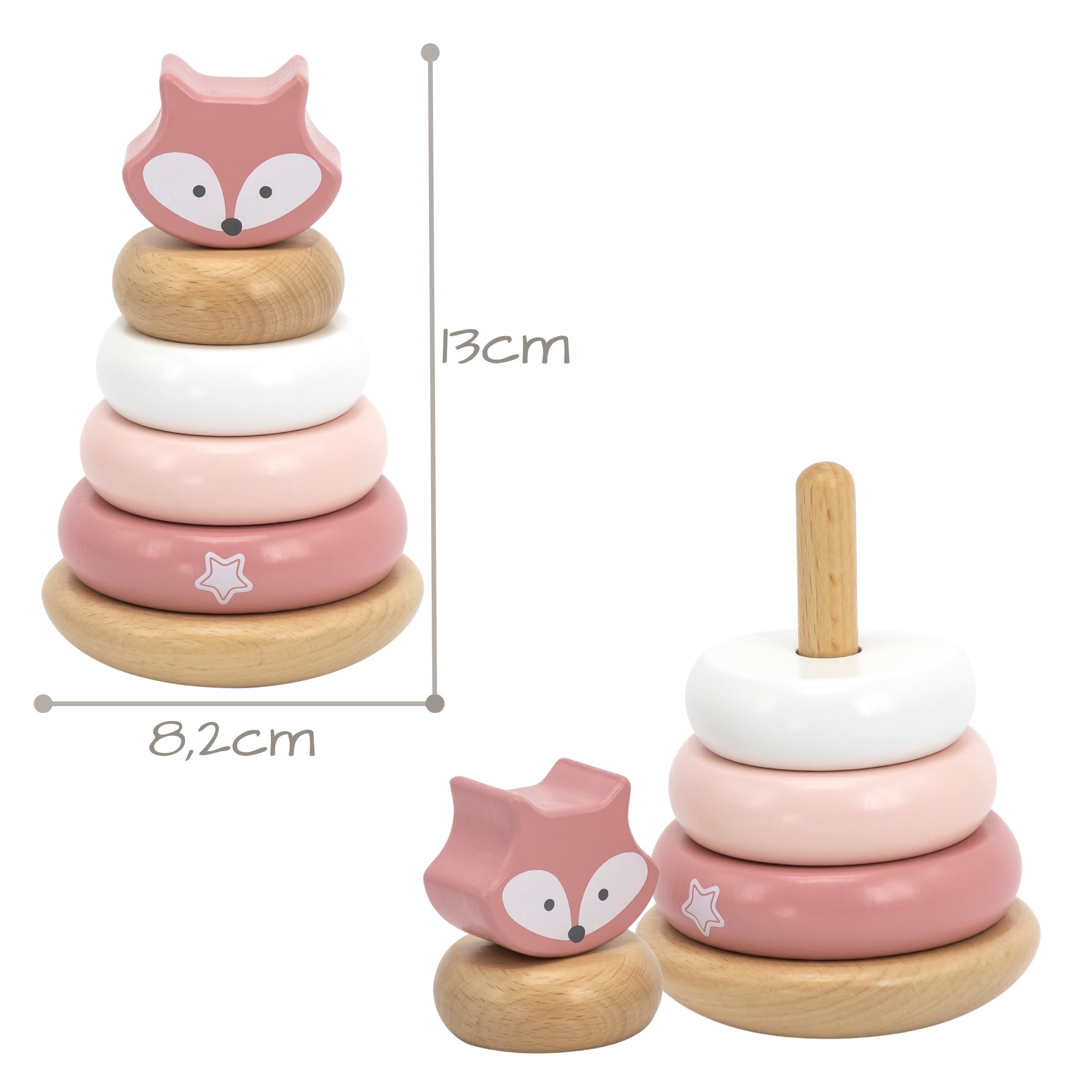 VIGA PolarB Wooden Pyramid + Punch with Hammer Set Montessori Fox - Slika 7