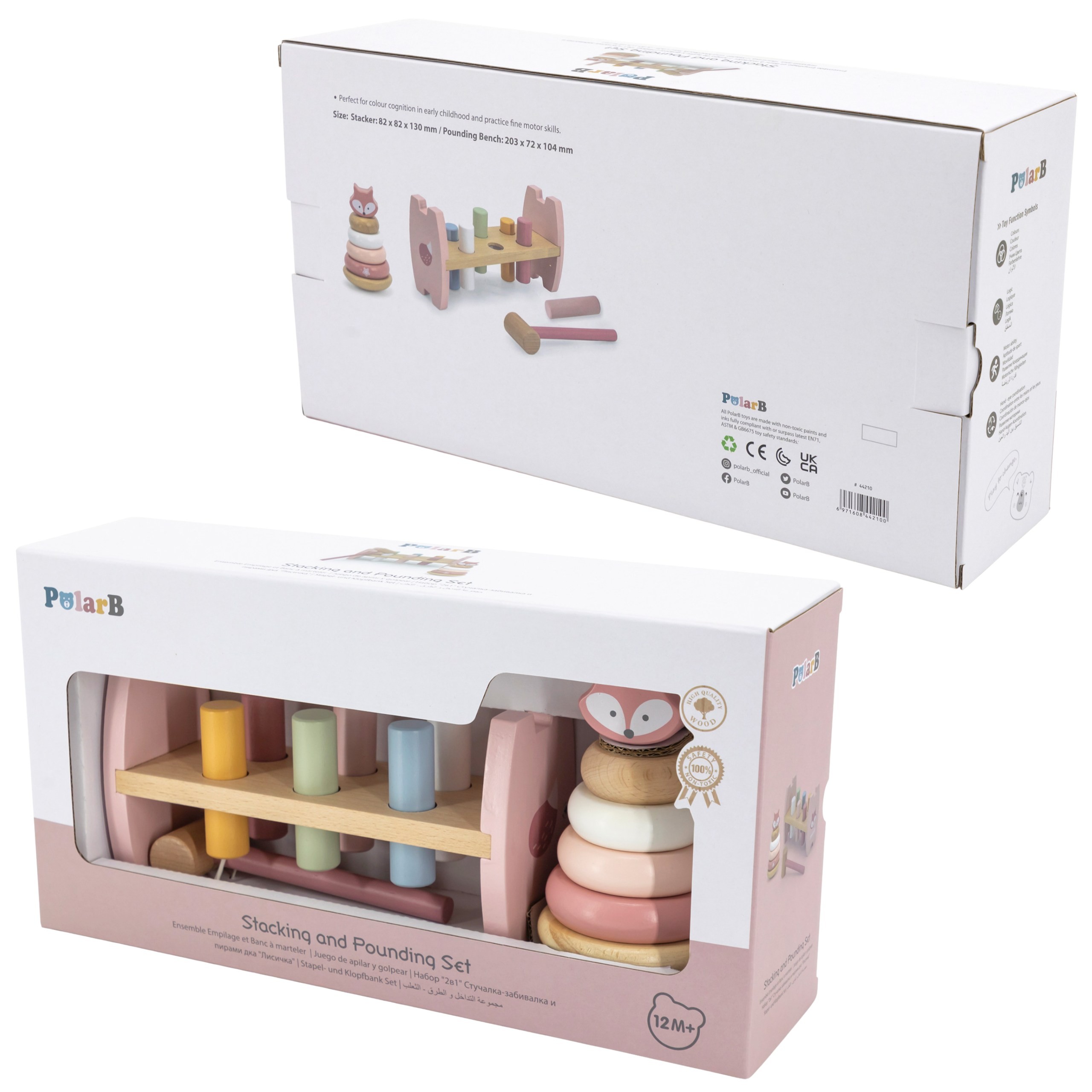 VIGA PolarB Wooden Pyramid + Punch with Hammer Set Montessori Fox - Slika 8