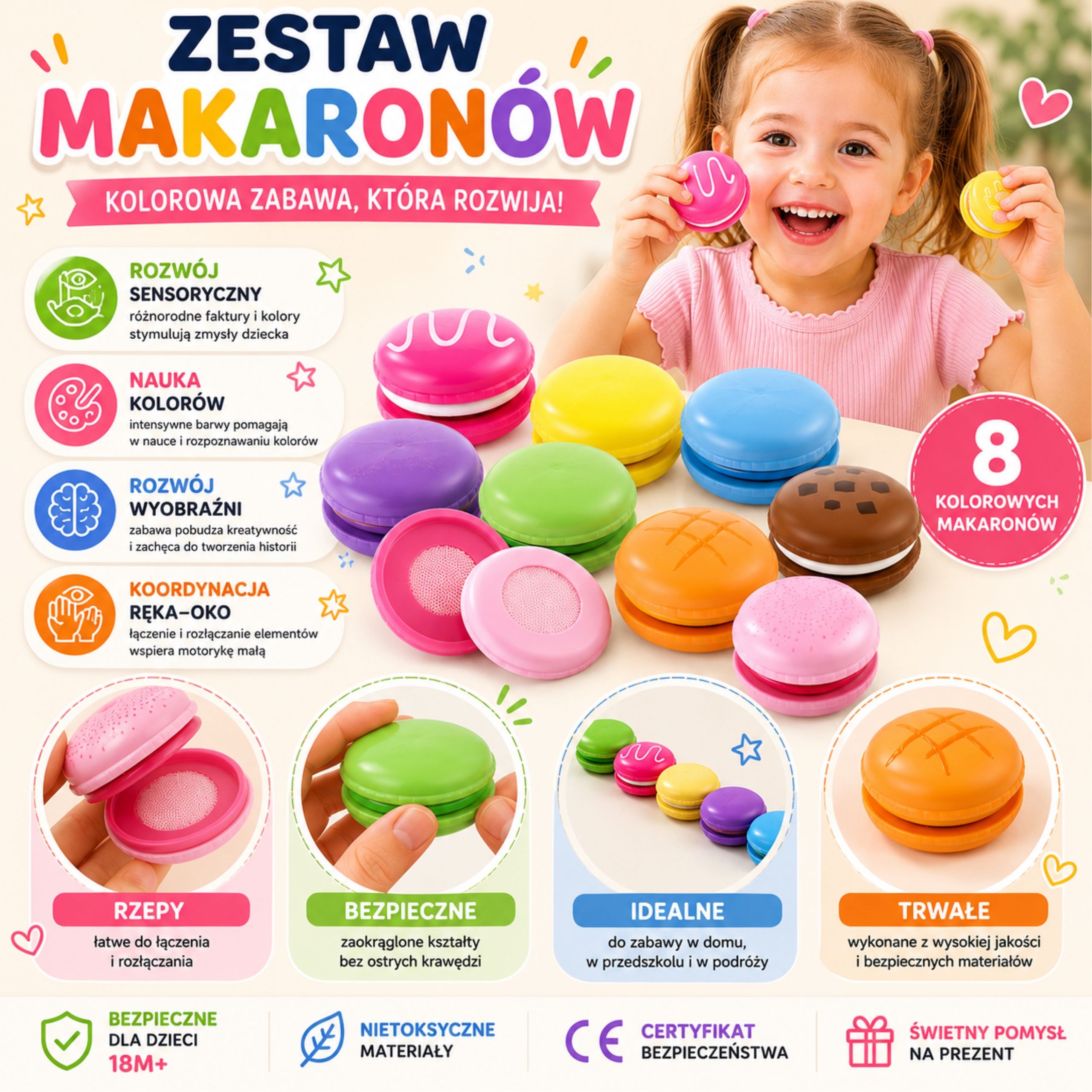 VIGA Wooden Cookies Colorful Cookies Macaroon Set 8 pcs - Slika 5