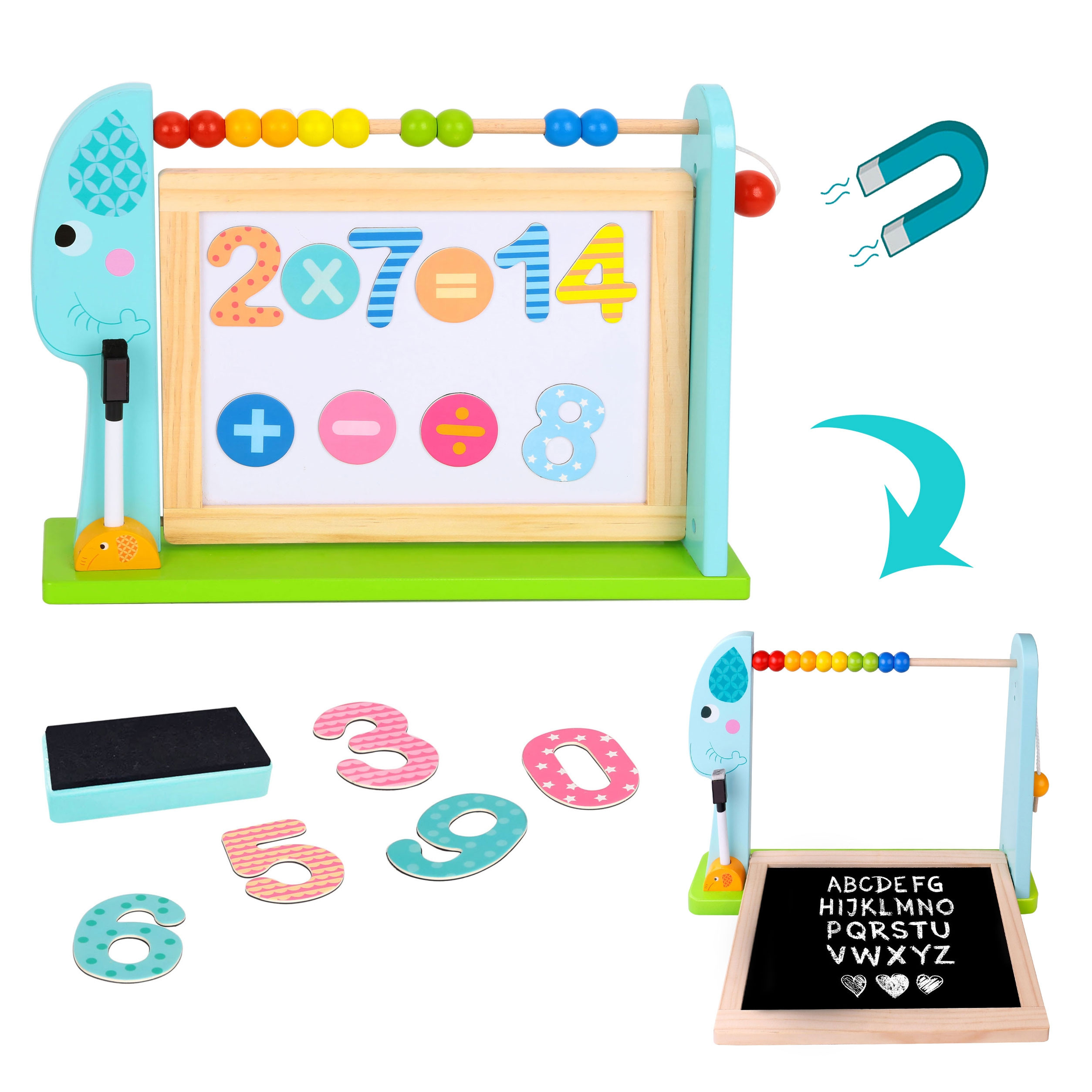 TOOKY TOY Large Wooden Double-Sided Magnetic + Chalk Board
