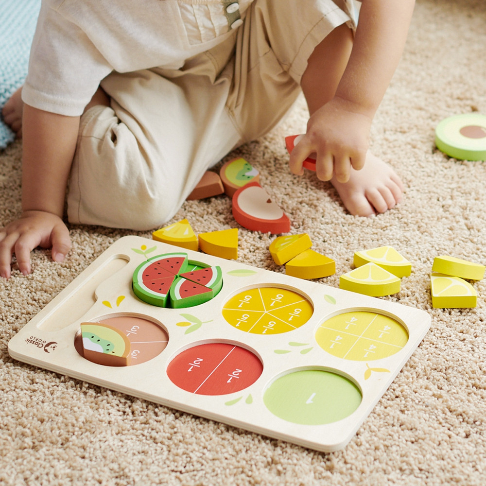 CLASSIC WORLD Wooden Fruits for Cutting with Velcro + Learning Fractions and Division MONTESSORI 23 pcs. - Slika 2
