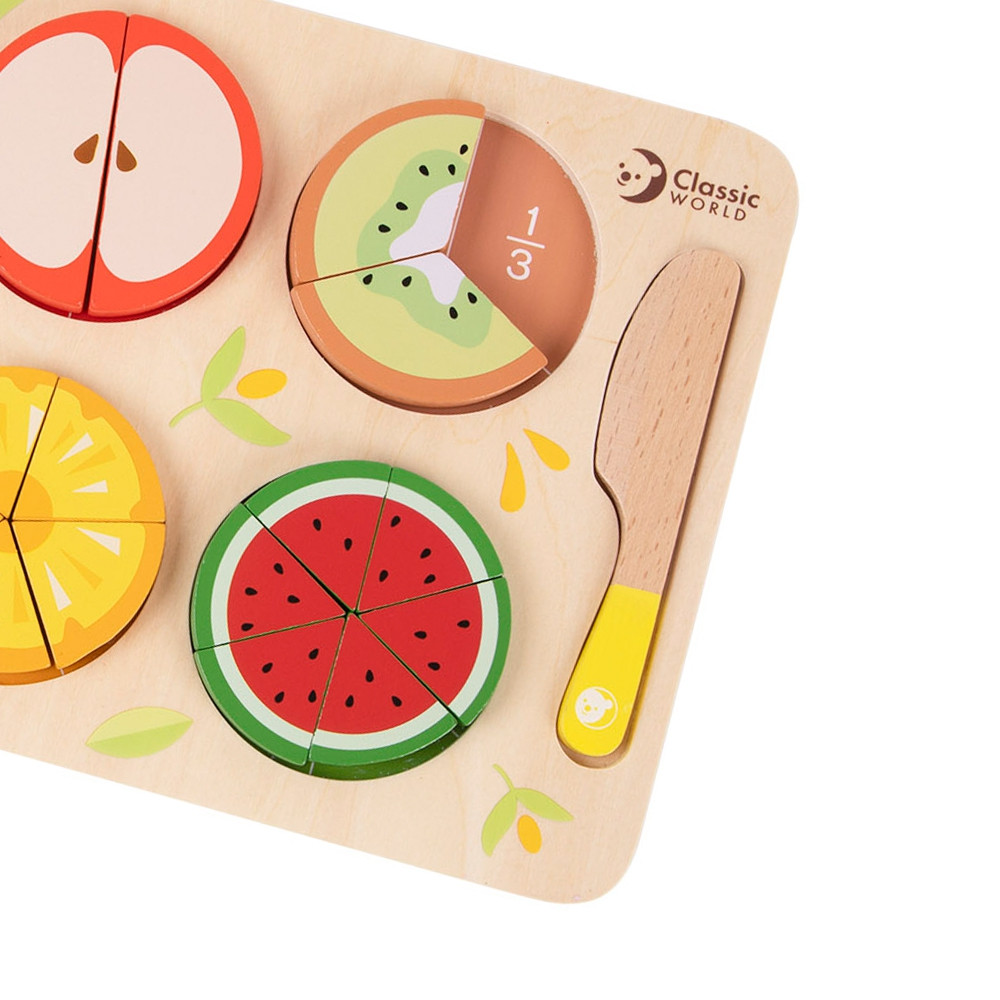 CLASSIC WORLD Wooden Fruits for Cutting with Velcro + Learning Fractions and Division MONTESSORI 23 pcs. - Slika 6