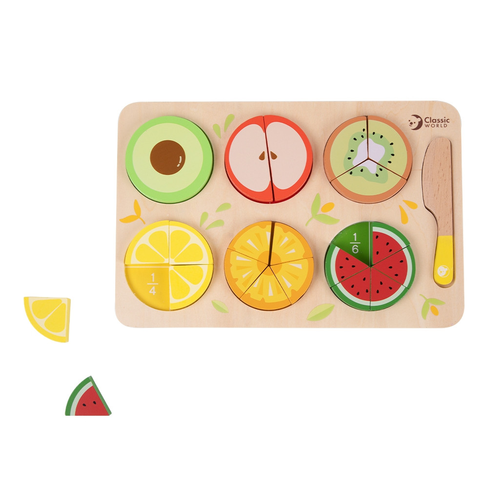 CLASSIC WORLD Wooden Fruits for Cutting with Velcro + Learning Fractions and Division MONTESSORI 23 pcs. - Slika 7
