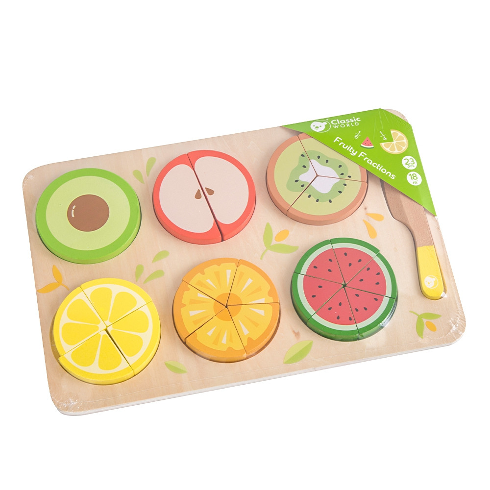 CLASSIC WORLD Wooden Fruits for Cutting with Velcro + Learning Fractions and Division MONTESSORI 23 pcs. - Slika 8