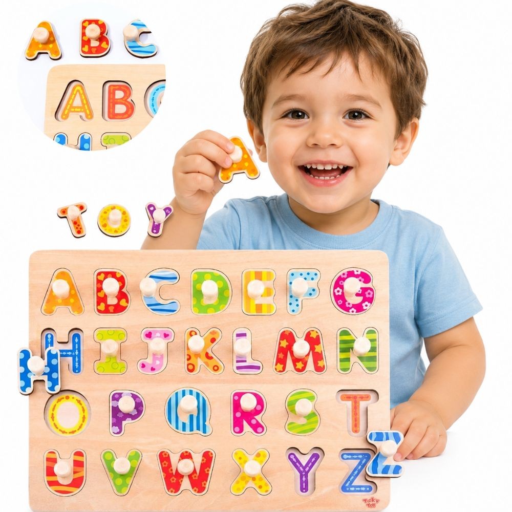 TOOKY TOY Puzzle Montessori Alphabet Puzzle with Pins