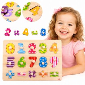 TOOKY TOY Wooden Puzzle Learning to Count Puzzle with Pins Numbers