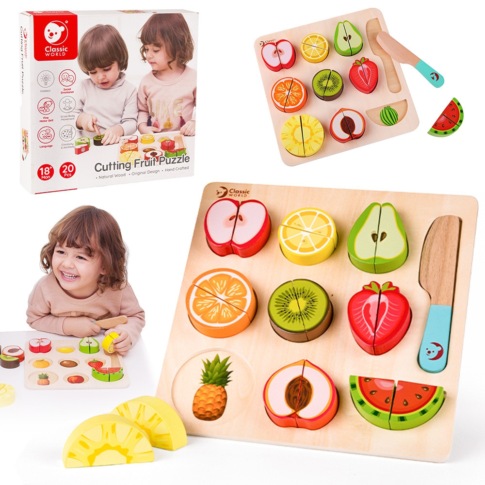 CLASSIC WORLD Montessori Fruit Cutting Set with Velcro 20 pcs.