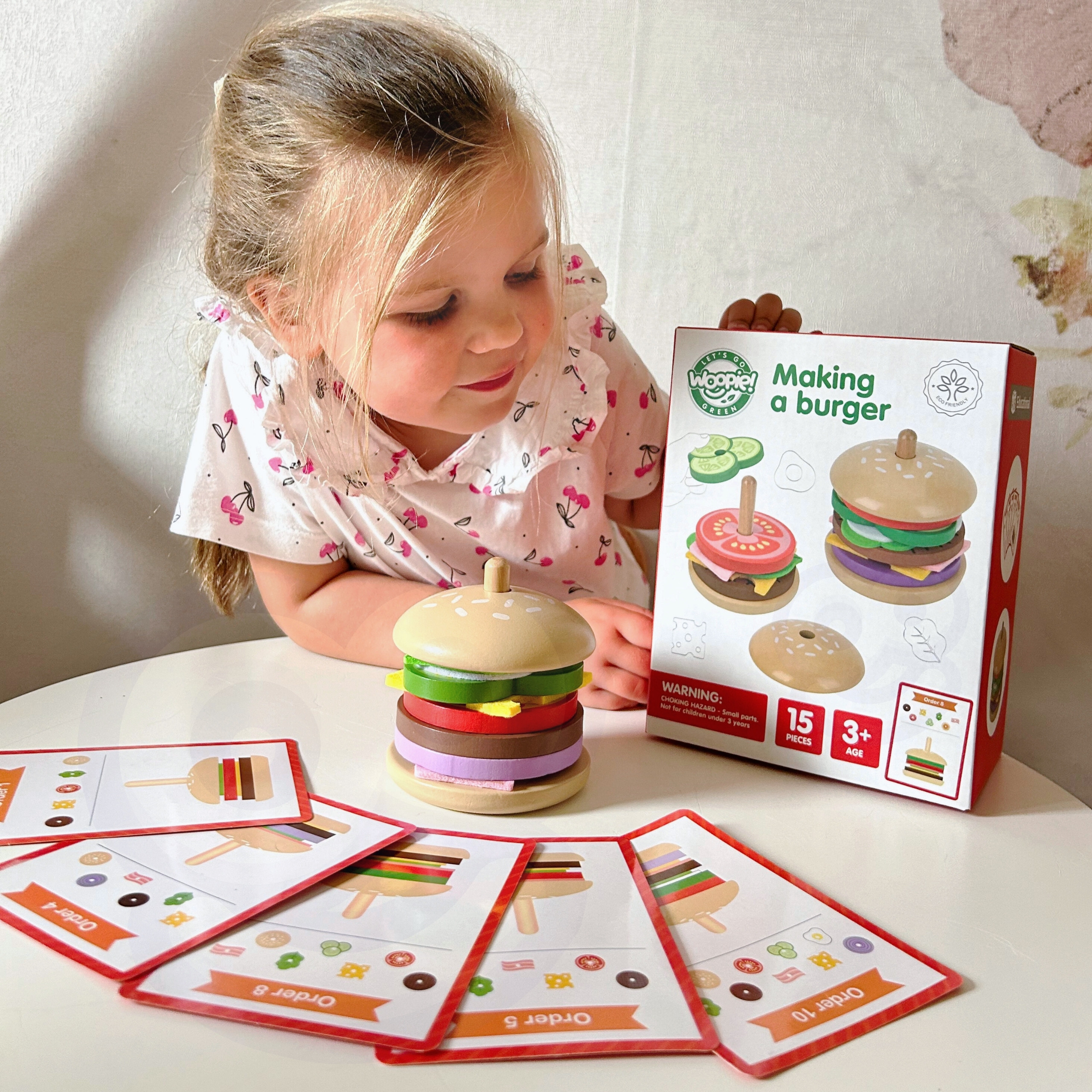 WOOPIE GREEN Wooden Burger Restaurant Puzzle for Children 15 Pieces FSC Certified - Slika 2