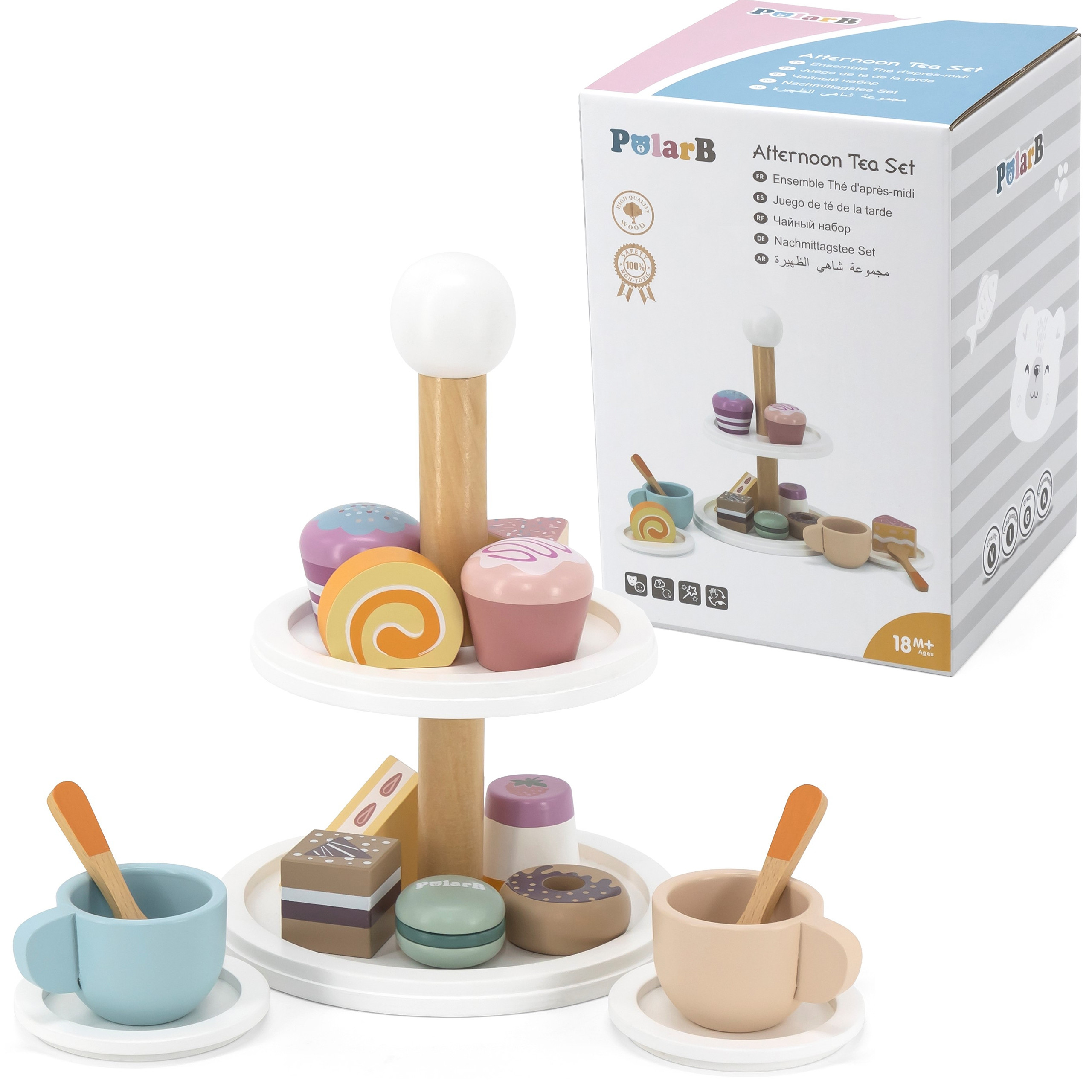VIGA PolarB Wooden cake stand with cupcakes, cookies and coffee, set of 15
