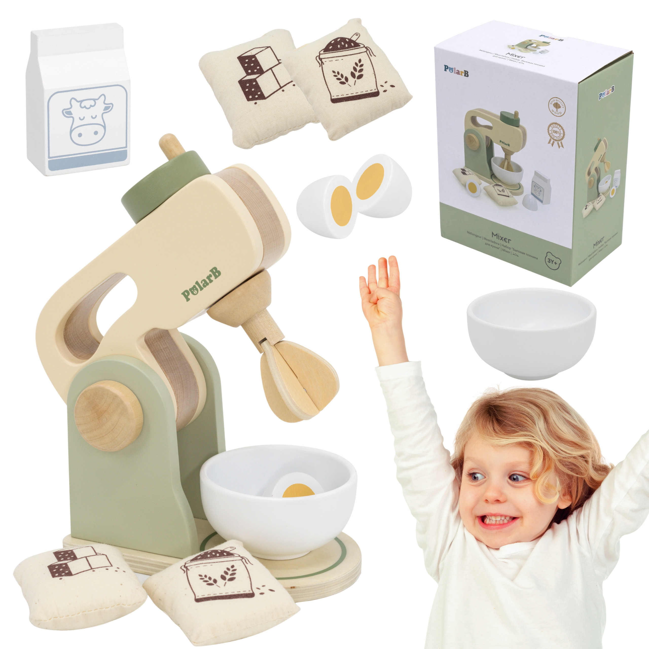 VIGA PolarB Wooden Kitchen Mixer Green + Accessories