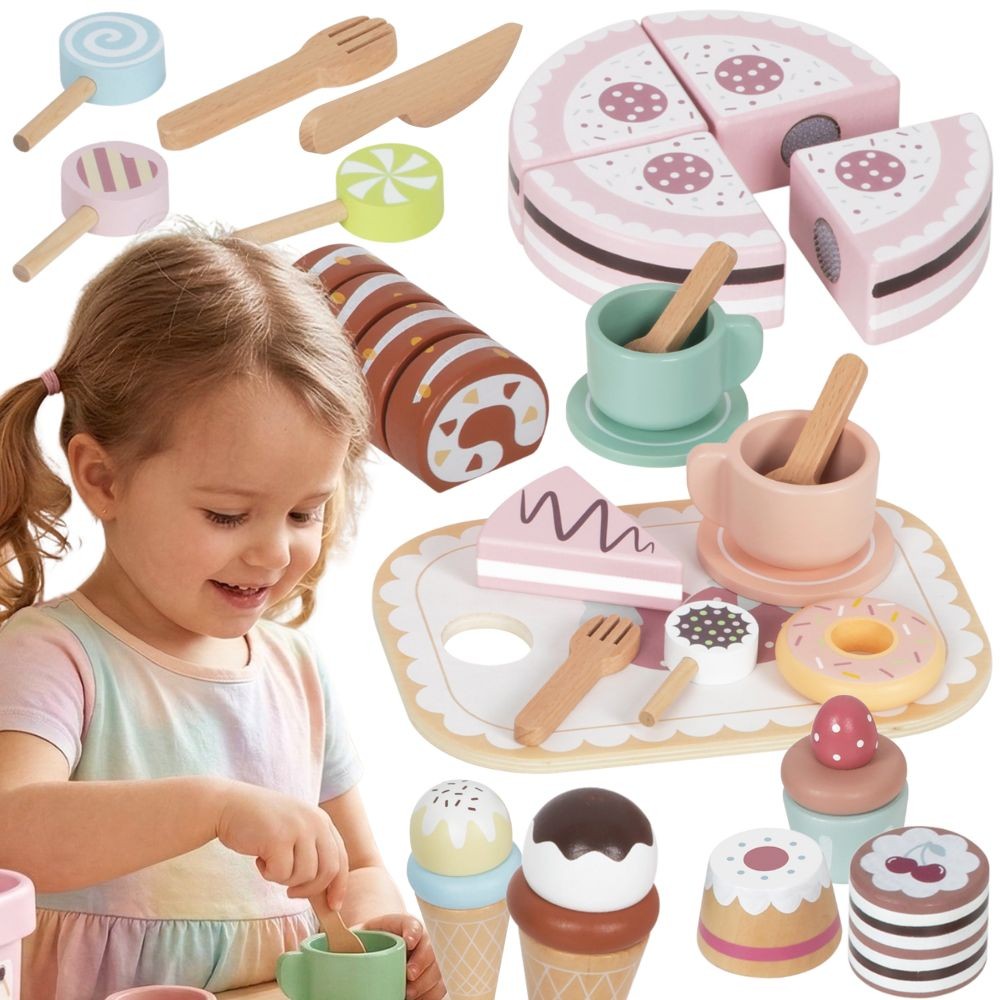 TOOKY TOY Sweet Cake Wooden Set of Sweets in a Box Confectionery Ice Cream Parlor