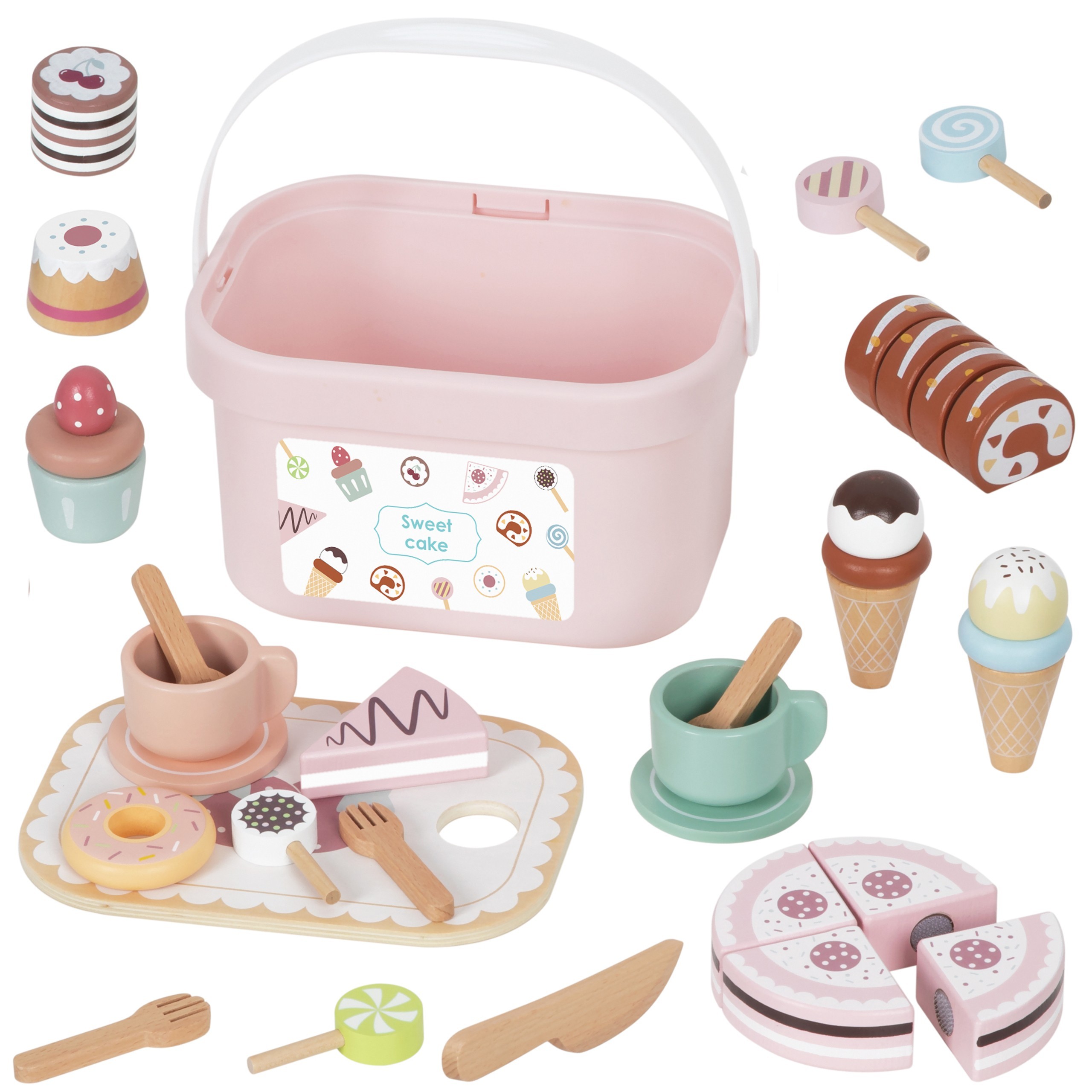 TOOKY TOY Sweet Cake Wooden Set of Sweets in a Box Confectionery Ice Cream Parlor - Slika 6