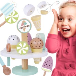 TOOKY TOY Wooden Magnetic Ice Cream on Stand