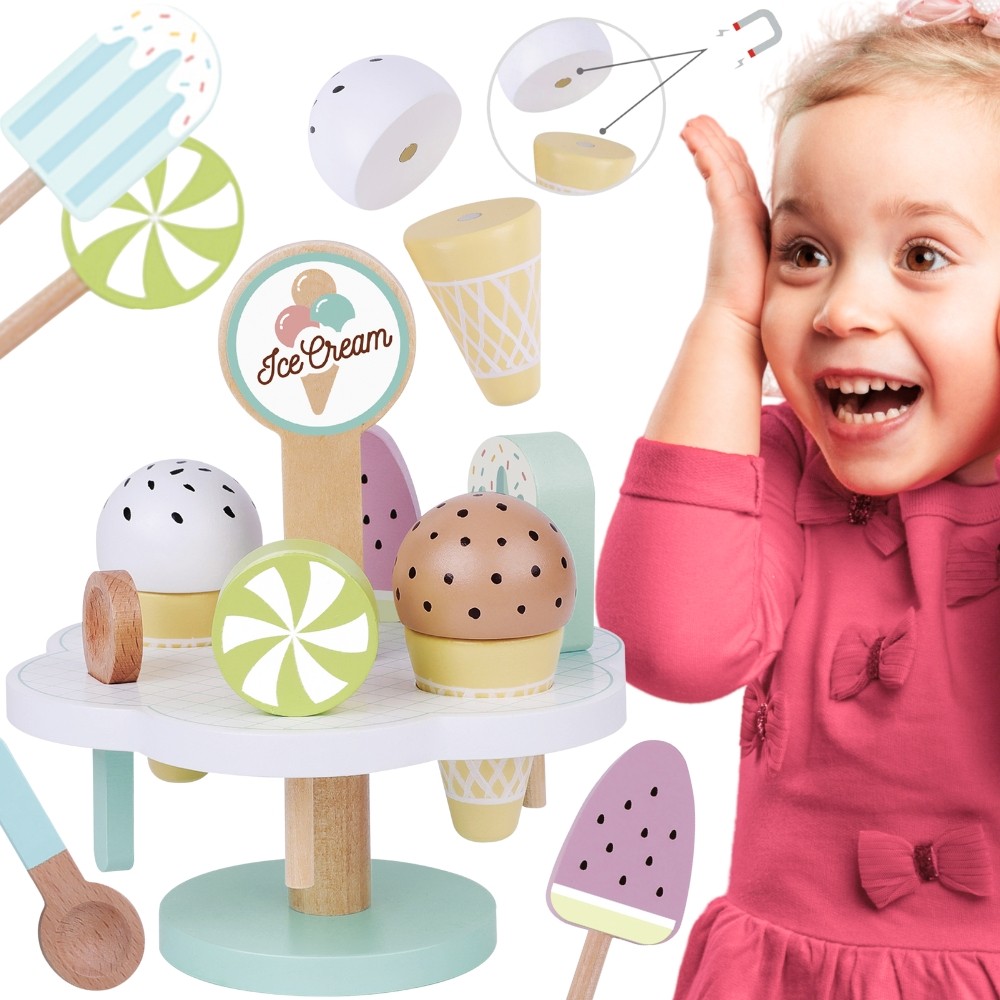TOOKY TOY Wooden Magnetic Ice Cream on Stand