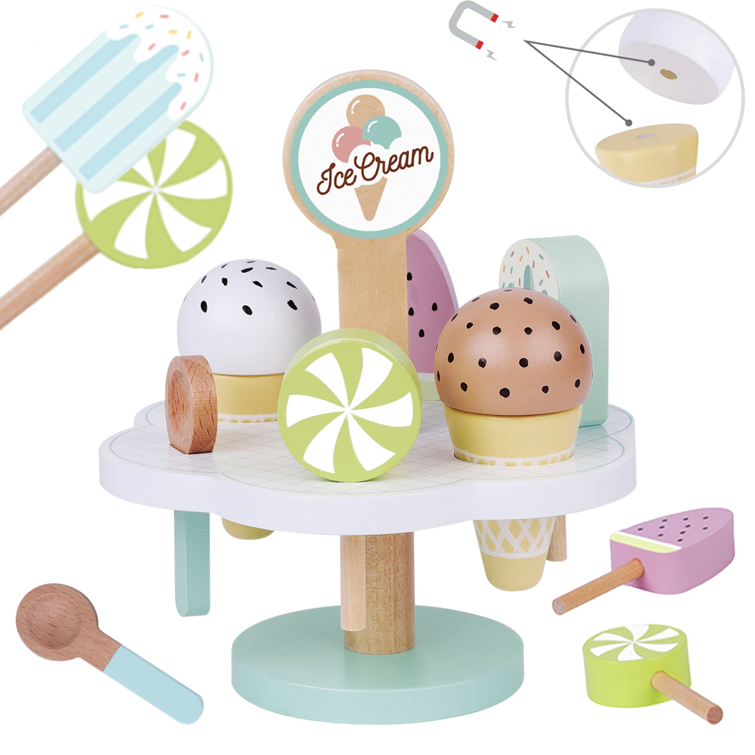 TOOKY TOY Wooden Magnetic Ice Cream on Stand - Slika 2