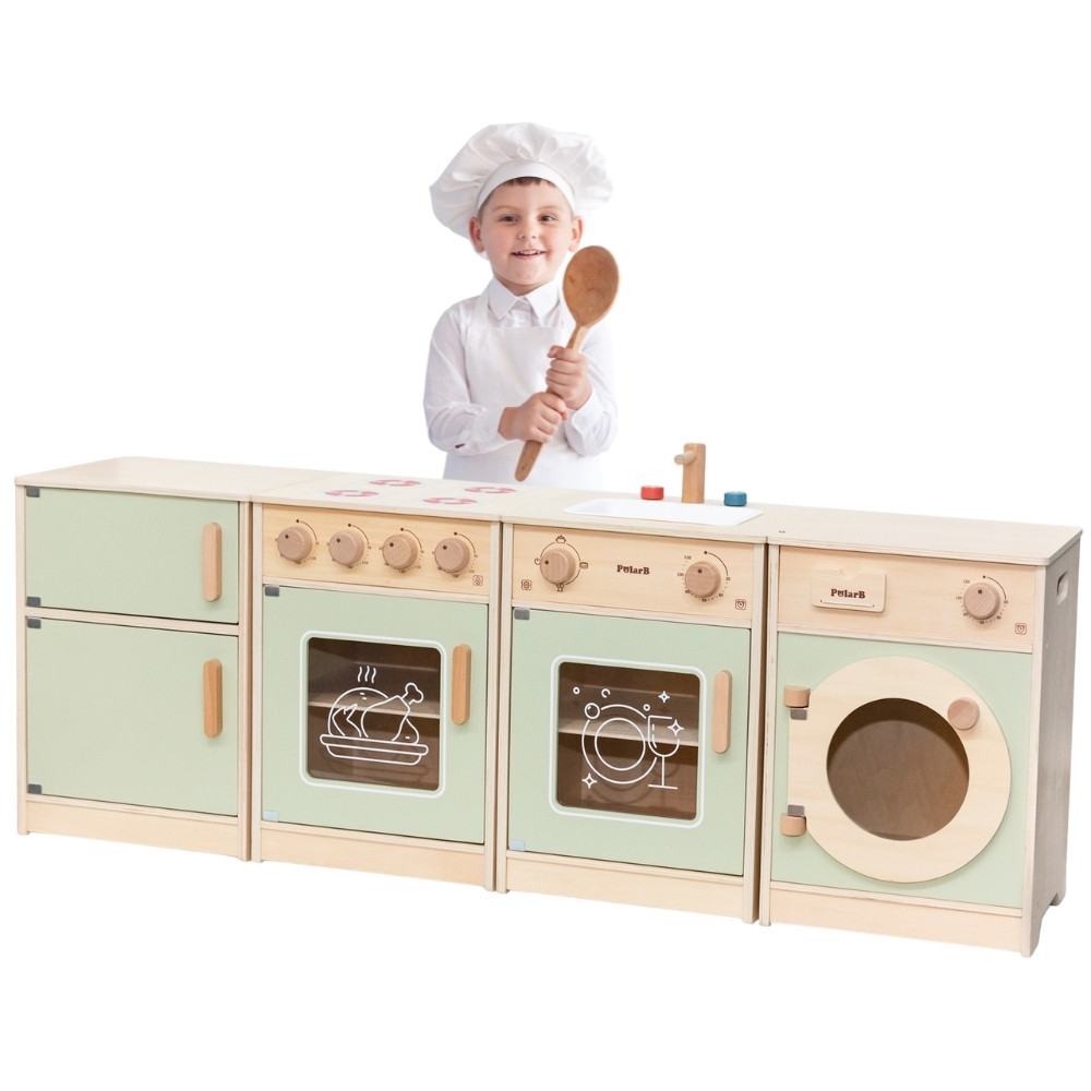 VIGA PolarB Wooden Kitchen Set XL Washing Machine, Stove, Dishwasher - Green