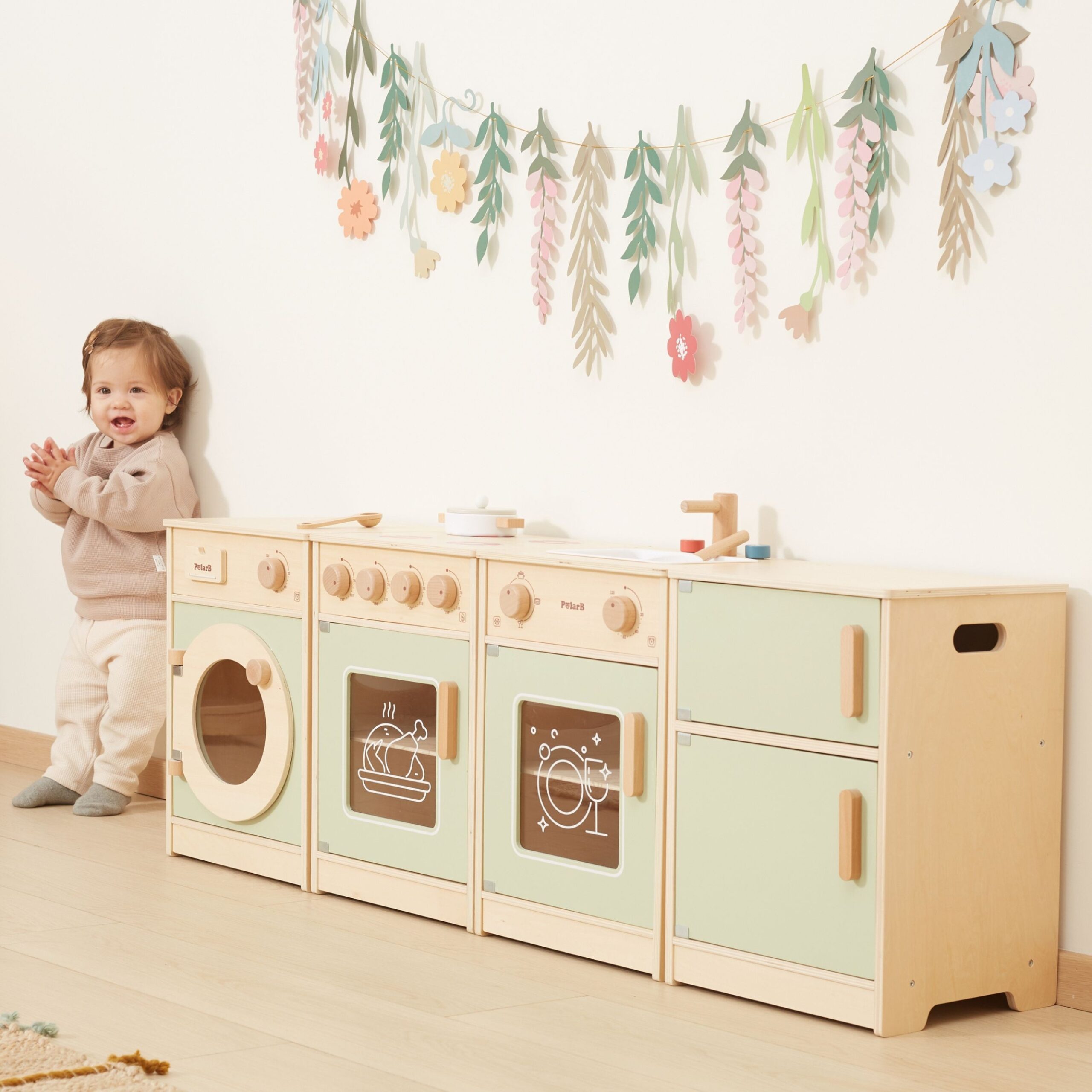 VIGA PolarB Wooden Kitchen Set XL Washing Machine, Stove, Dishwasher - Green - Slika 4