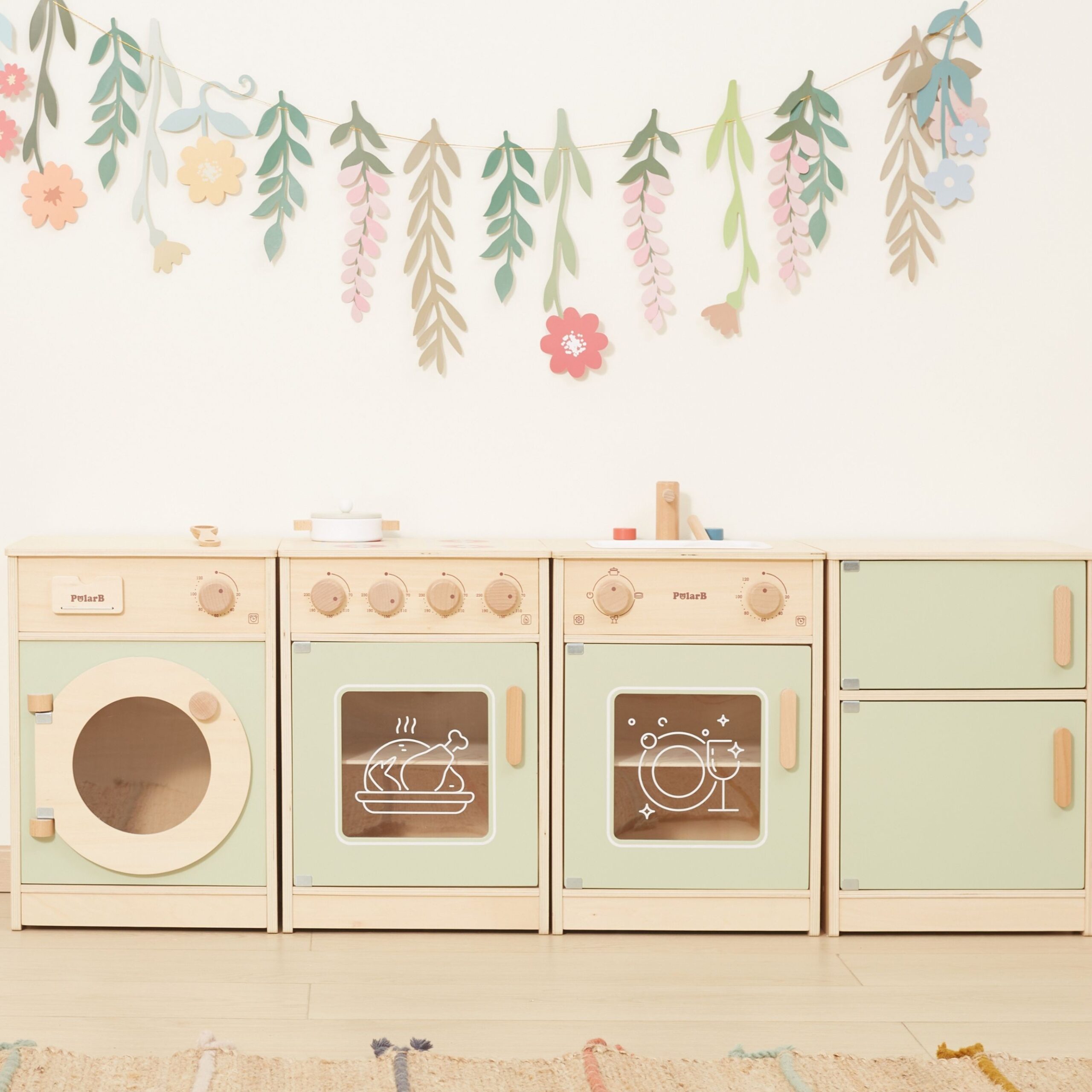 VIGA PolarB Wooden Kitchen Set XL Washing Machine, Stove, Dishwasher - Green - Slika 7