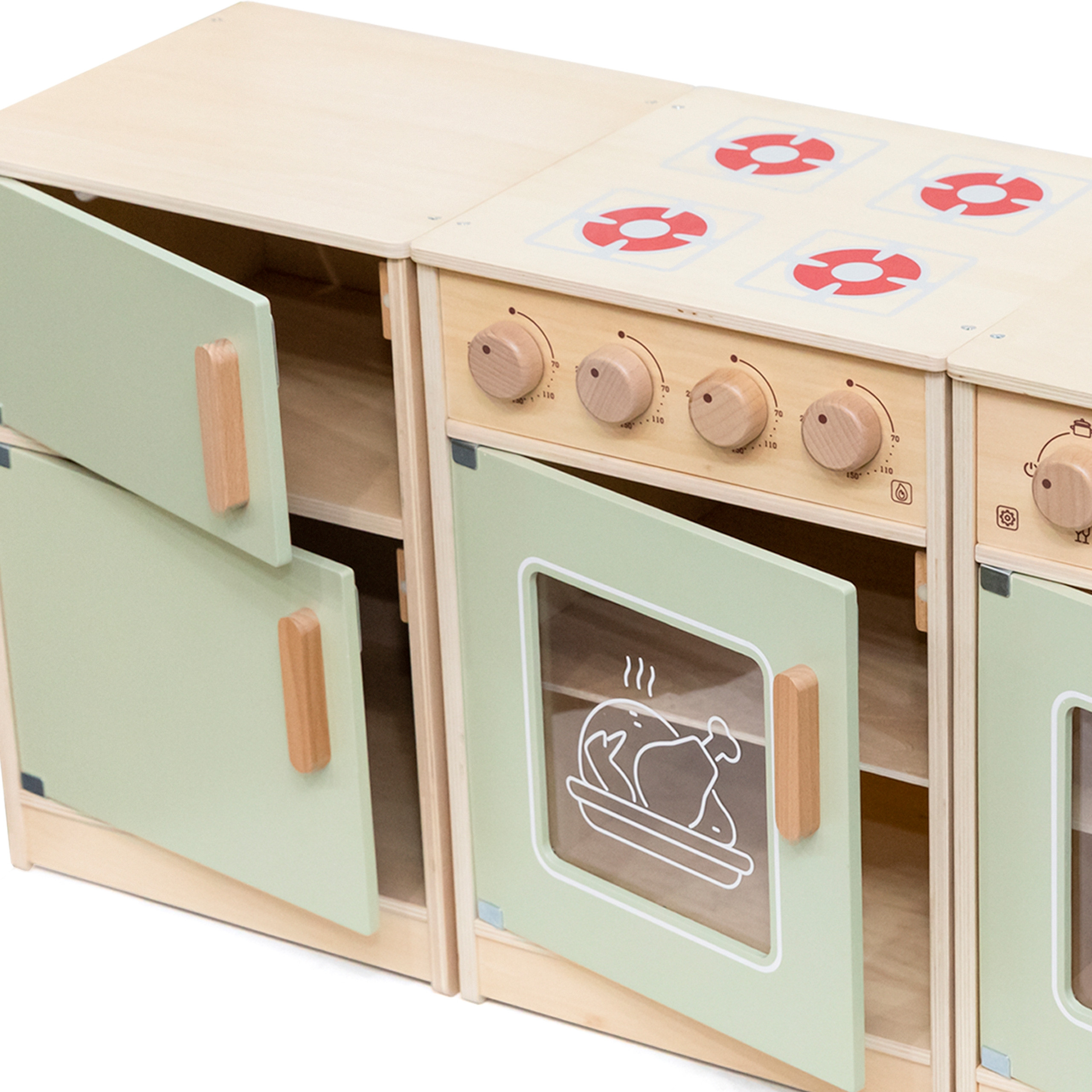 VIGA PolarB Wooden Kitchen Set XL Washing Machine, Stove, Dishwasher - Green - Slika 8