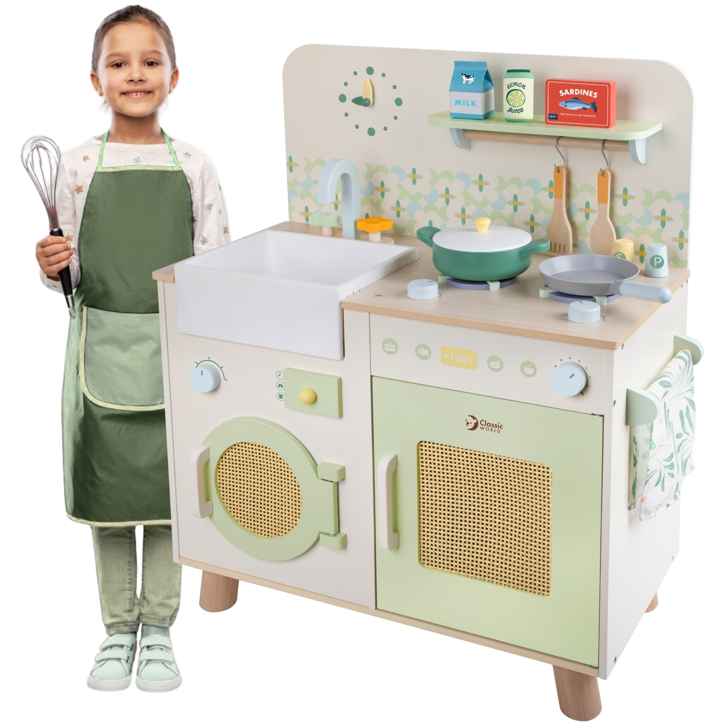 CLASSIC WORLD Wooden Kitchen XXL Multifunctional with Washing Machine and Accessories 14 pcs.