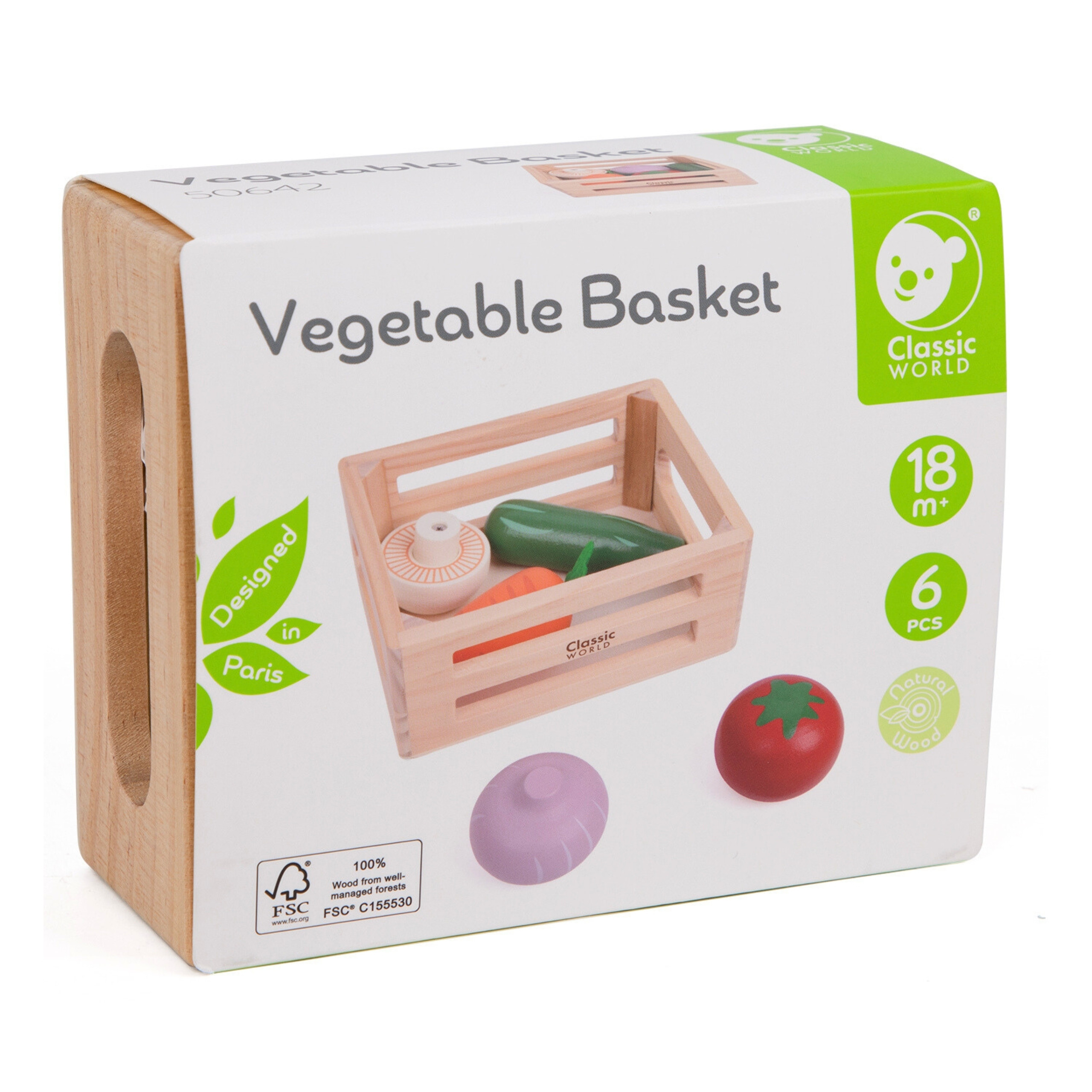 CLASSIC WORLD Set of Wooden Vegetables in Basket 6 pcs. - Slika 5
